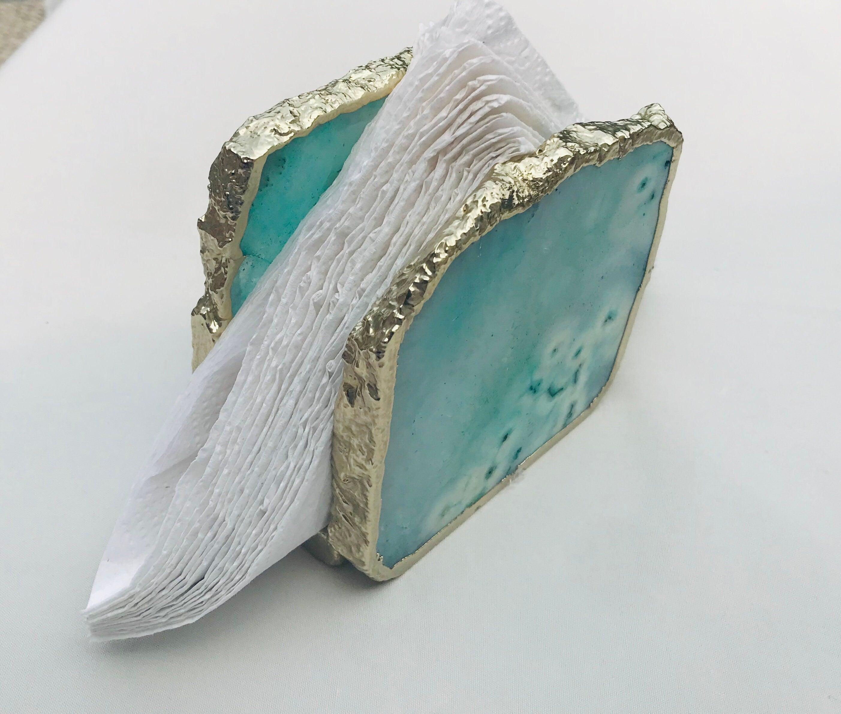 Aqua Agate Napkin Holder/Natural Stone Napkin Holder/Paper Napkin Holder/Desk Napkin Holder/Picnic Holder - PRHOMZ