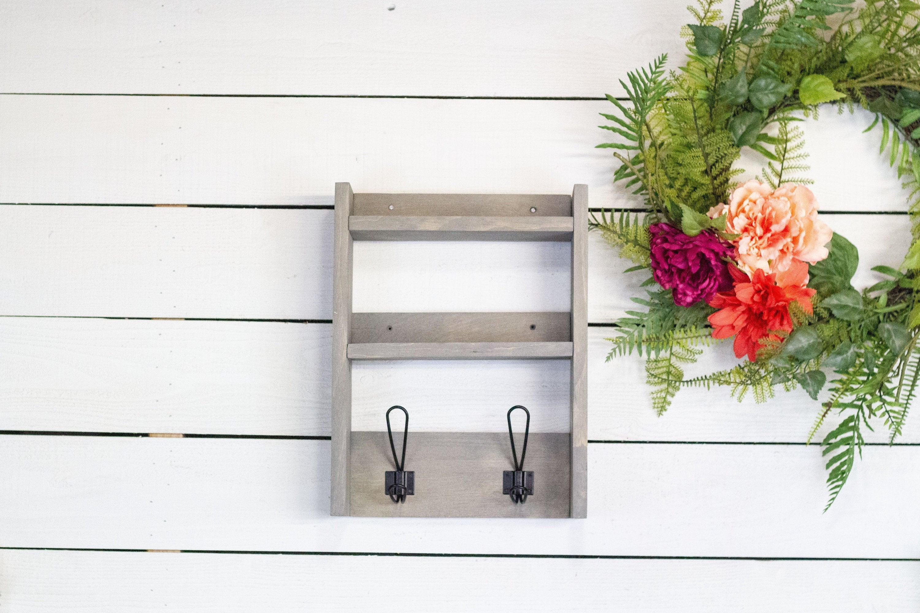 Farmhouse Style Coat Hooks and Wooden Shelf, Wall Mounted Entryway Shelf - PRHOMZ