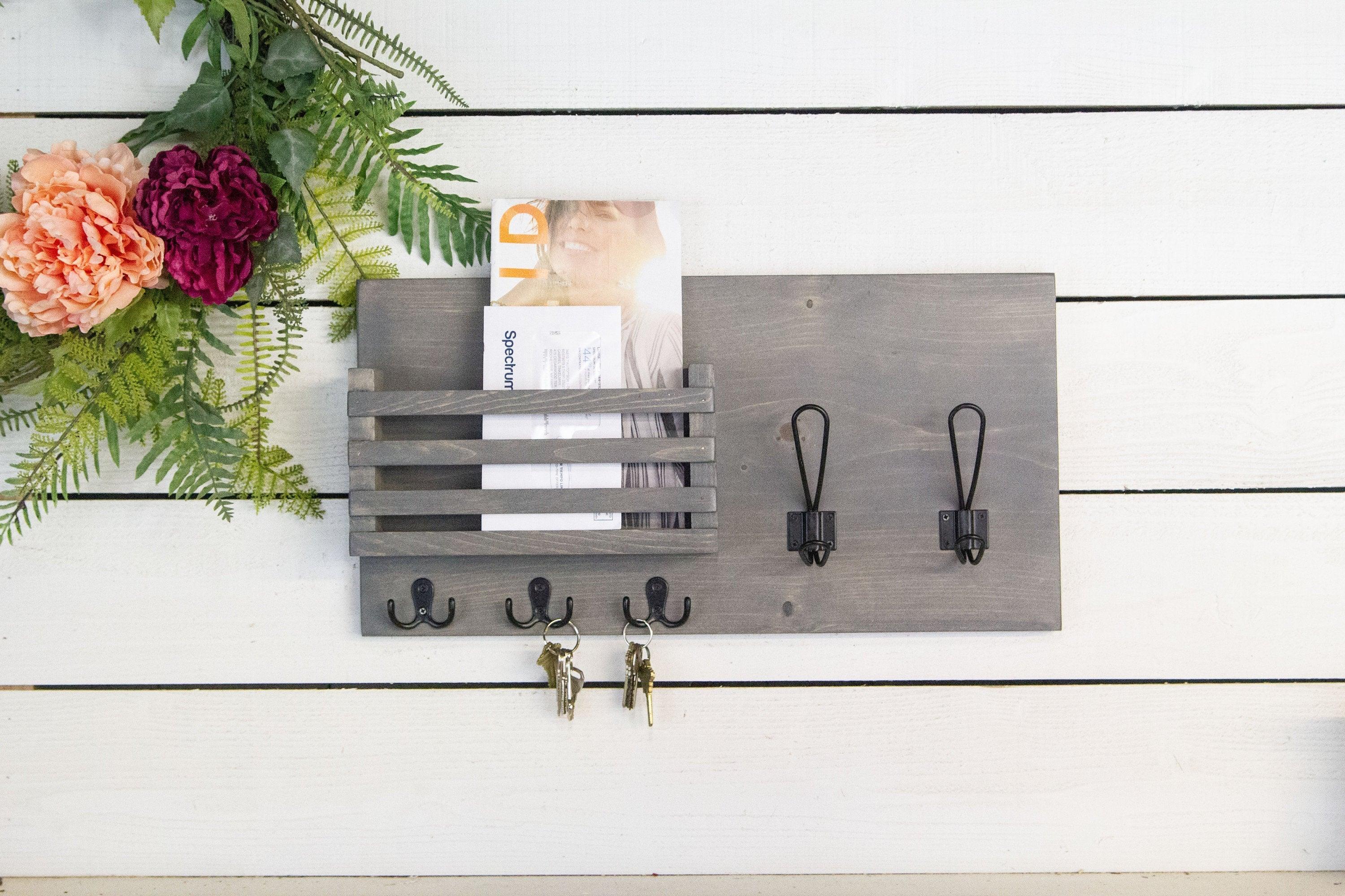 Mail Holder with Key Hooks and Farmhouse Style Coat Hooks - PRHOMZ