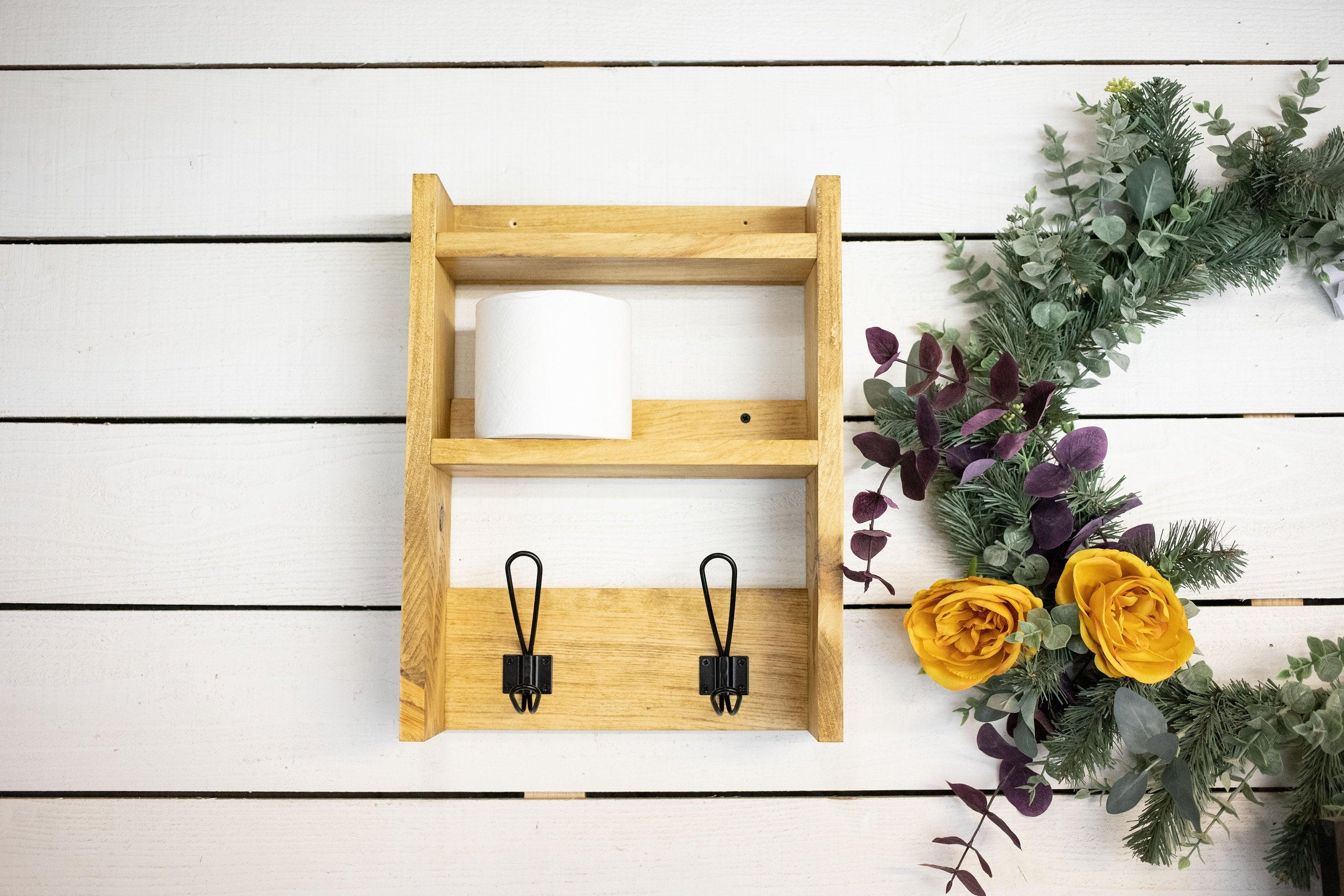 Farmhouse Style Coat Hooks and Wooden Shelf, Wall Mounted Entryway Shelf - PRHOMZ