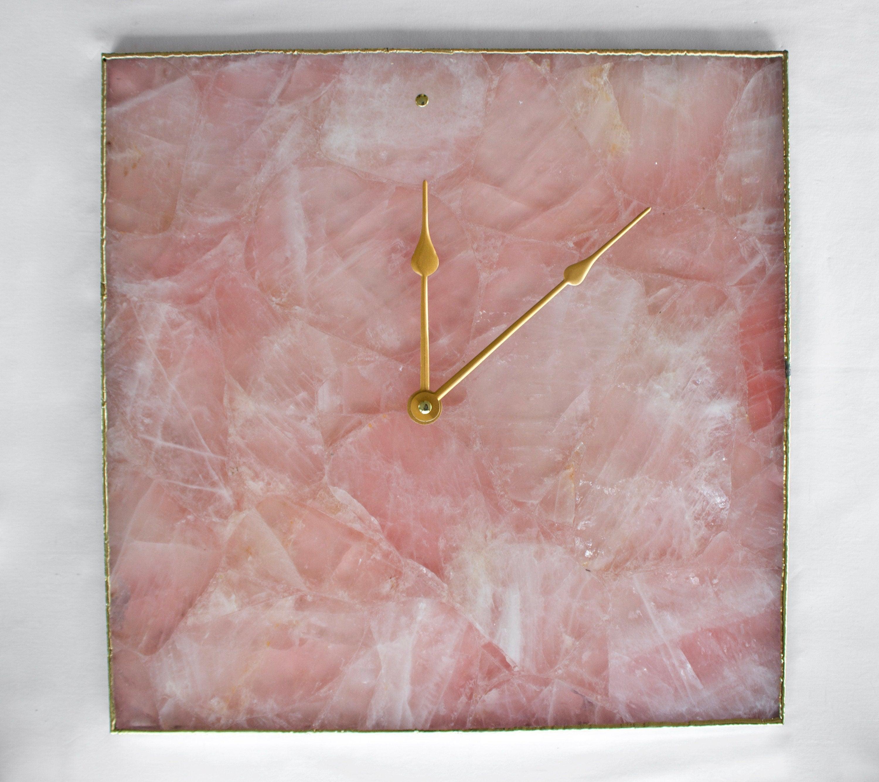 Rose Quartz Agate Wall Clock | Square | Pink - PRHOMZ