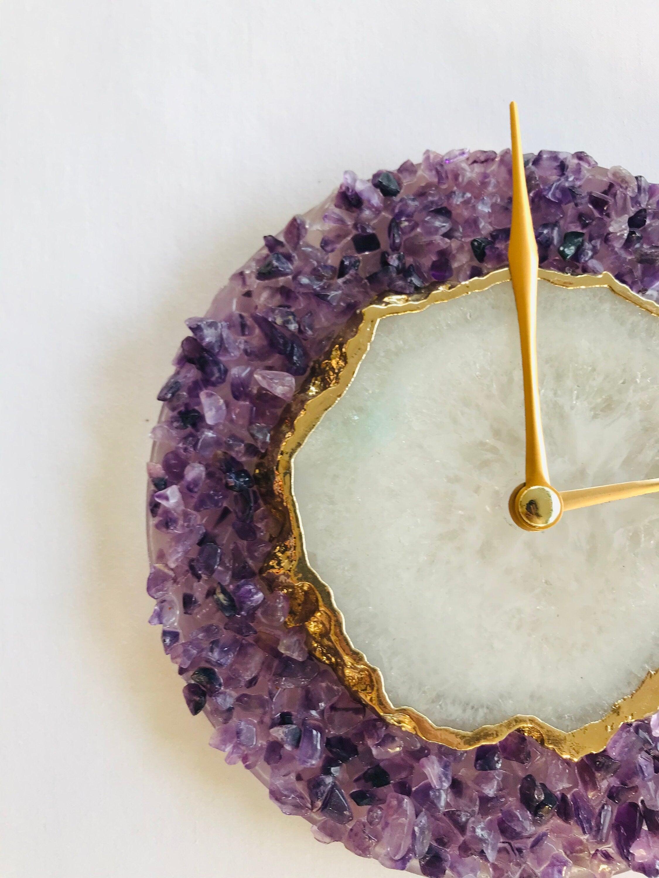 6" Diameter Purple Crystal With White Agate Wall Clock - PRHOMZ