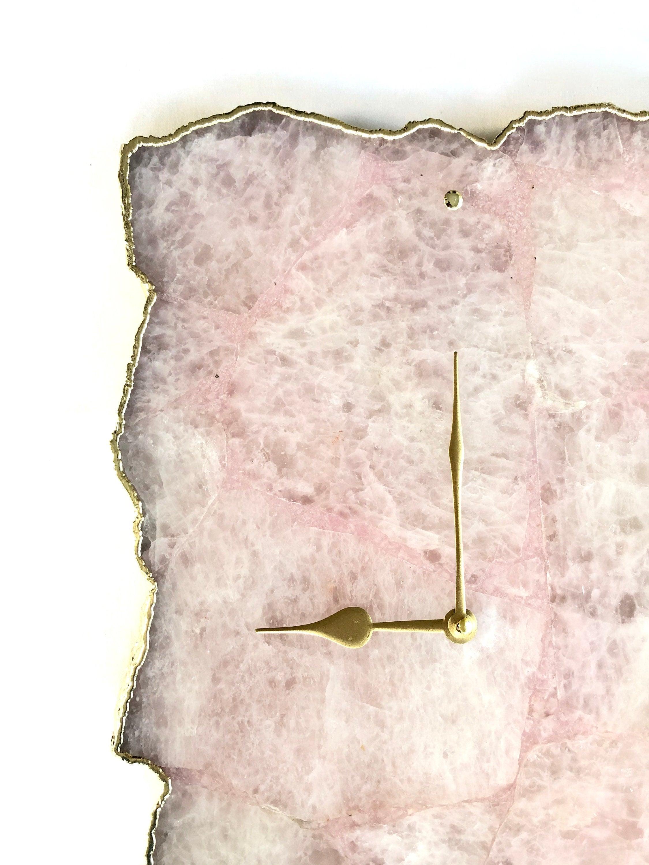 Large Rose Quartz Agate Wall Clock/Personalised Momento/10"x15" - PRHOMZ