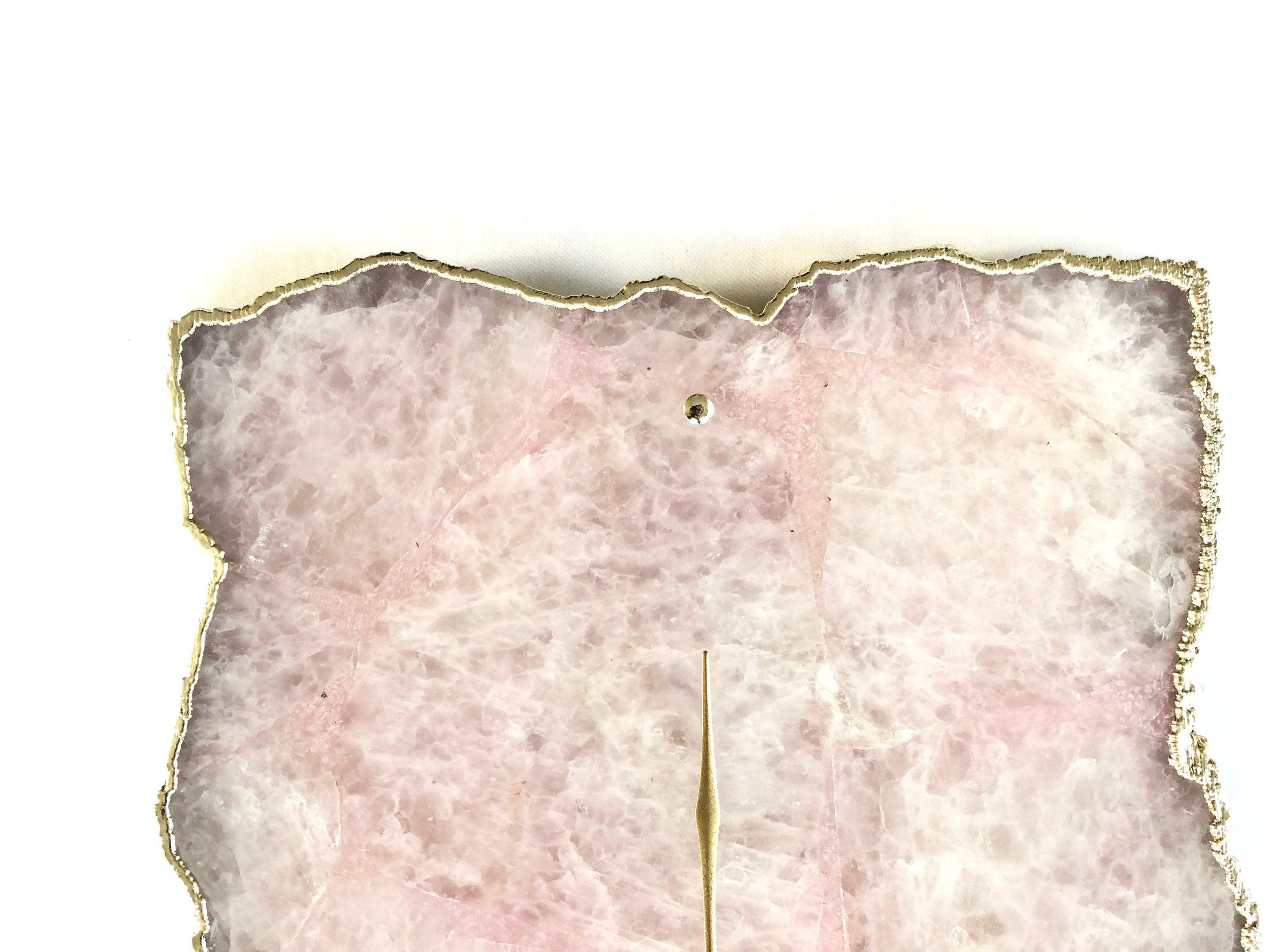 Large Rose Quartz Agate Wall Clock/Personalised Momento/10"x15" - PRHOMZ