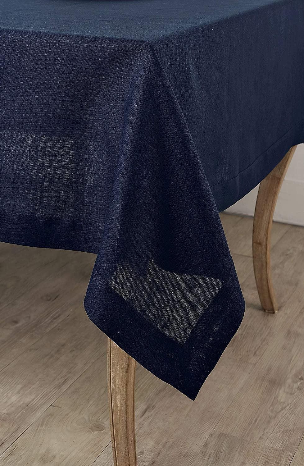 Navy Blue Tablecloth | Pure Linen | Linen Cotton Mix | Soft | Handmade | Customisable Sizes | Customisable Shapes - PRHOMZ