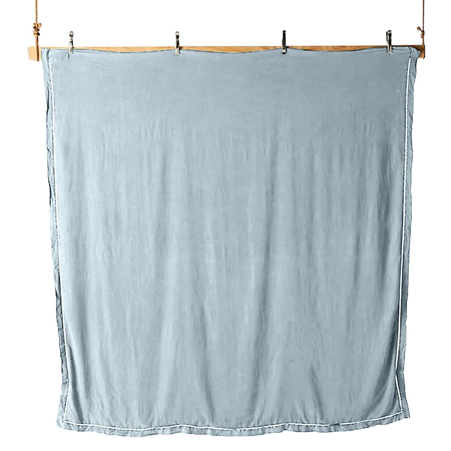 Embroidered Edge Sky Blue 100% Pure Linen | Linen Cotton Mix | 3 Piece Duvet Cover Set | 4 Piece Sheet Set | Handmade | Pre-washed | Soft - PRHOMZ