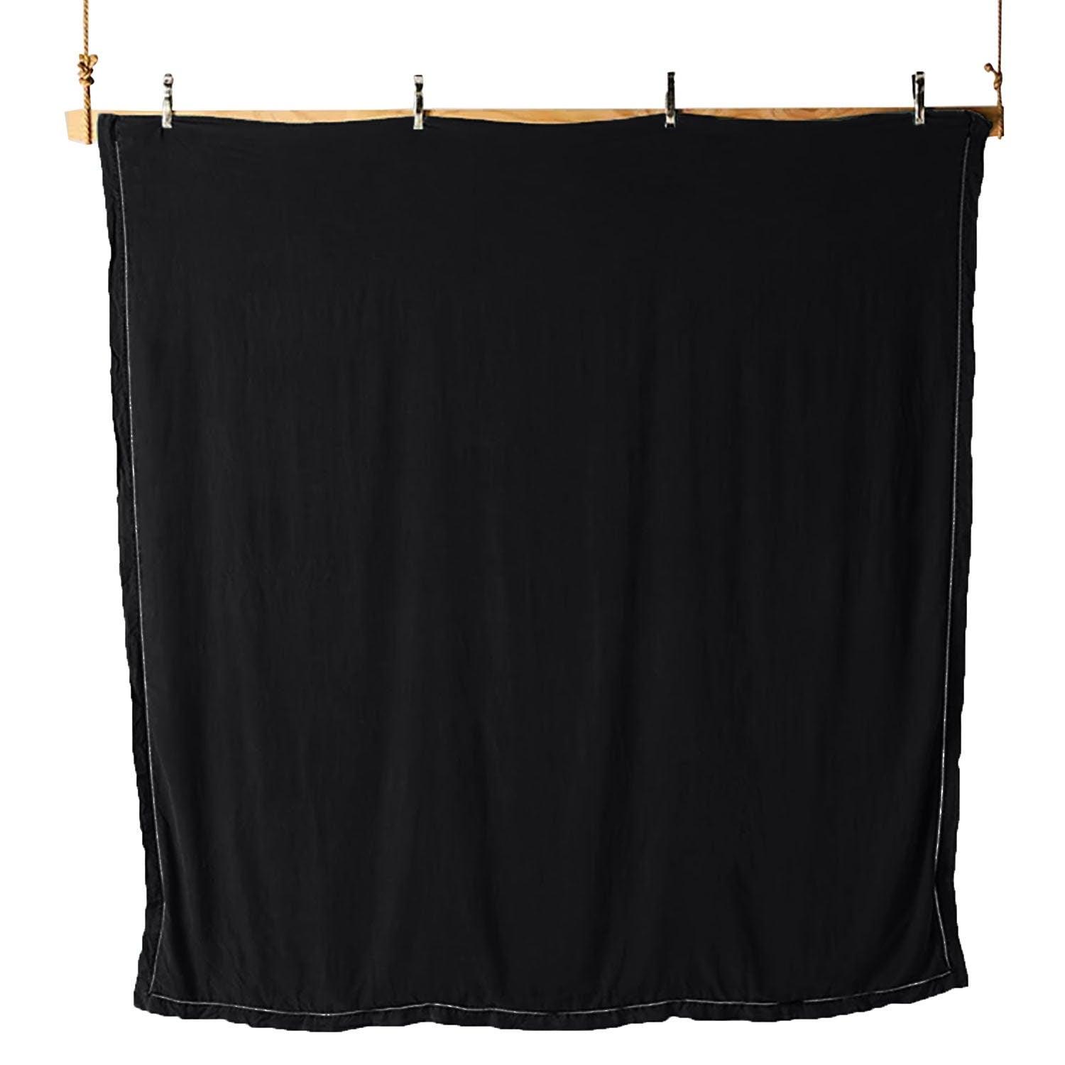 Embroidered Edge Pure Black 100% Pure Linen | Linen Cotton Mix | 3 Piece Duvet Cover Set | 4 Piece Sheet Set | Handmade | Pre-washed | Soft - PRHOMZ