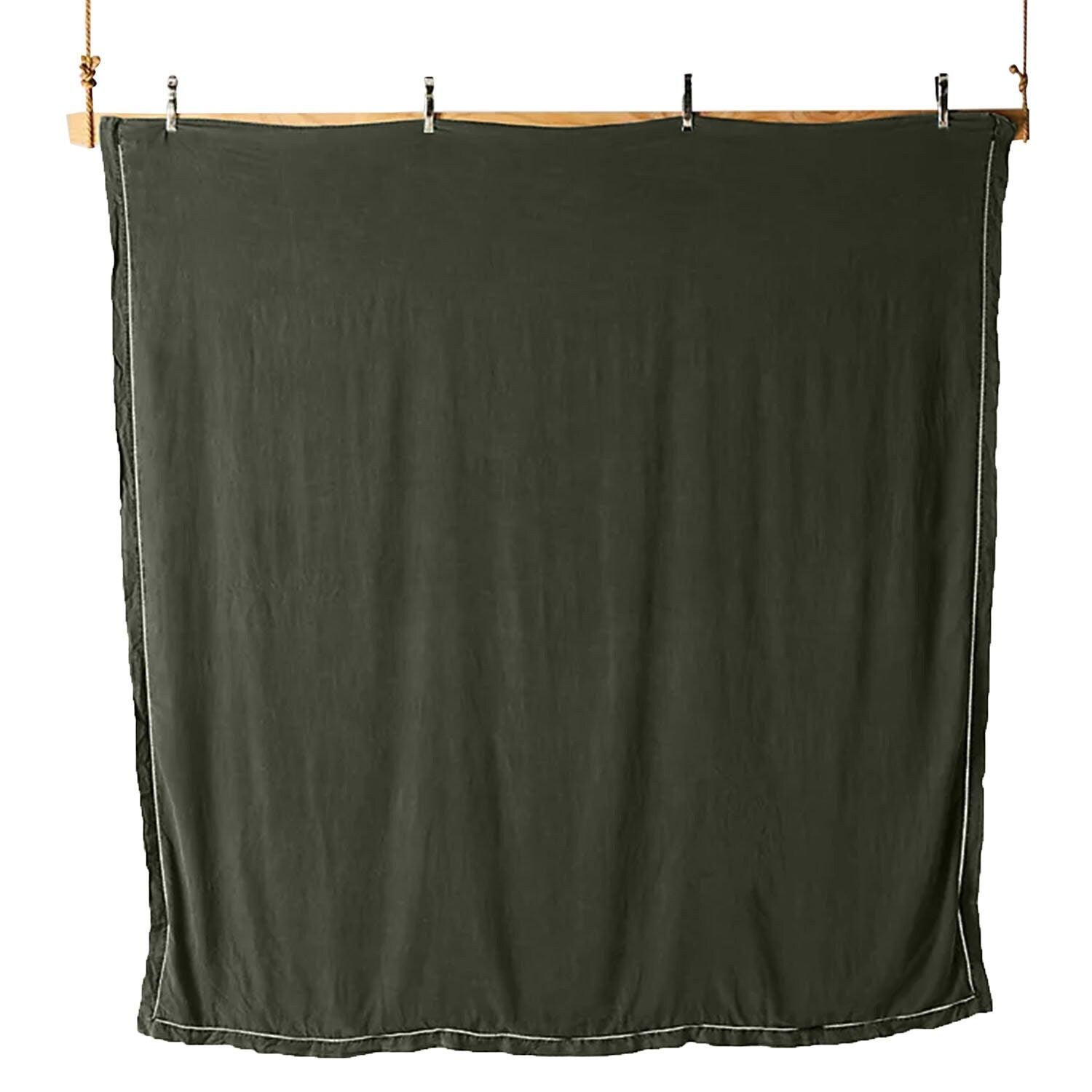 Embroidered Edge Moss Green 100% Pure Linen | Linen Cotton Mix | 3 Piece Duvet Cover Set | 4 Piece Sheet Set | Handmade | Pre-washed | Soft - PRHOMZ