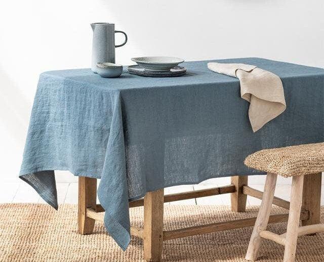 Teal Blue Tablecloth | Pure Linen | Linen Cotton Mix | Soft | Handmade | Customisable Sizes | Customisable Shapes - PRHOMZ