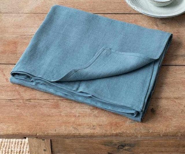 Teal Blue Tablecloth | Pure Linen | Linen Cotton Mix | Soft | Handmade | Customisable Sizes | Customisable Shapes - PRHOMZ