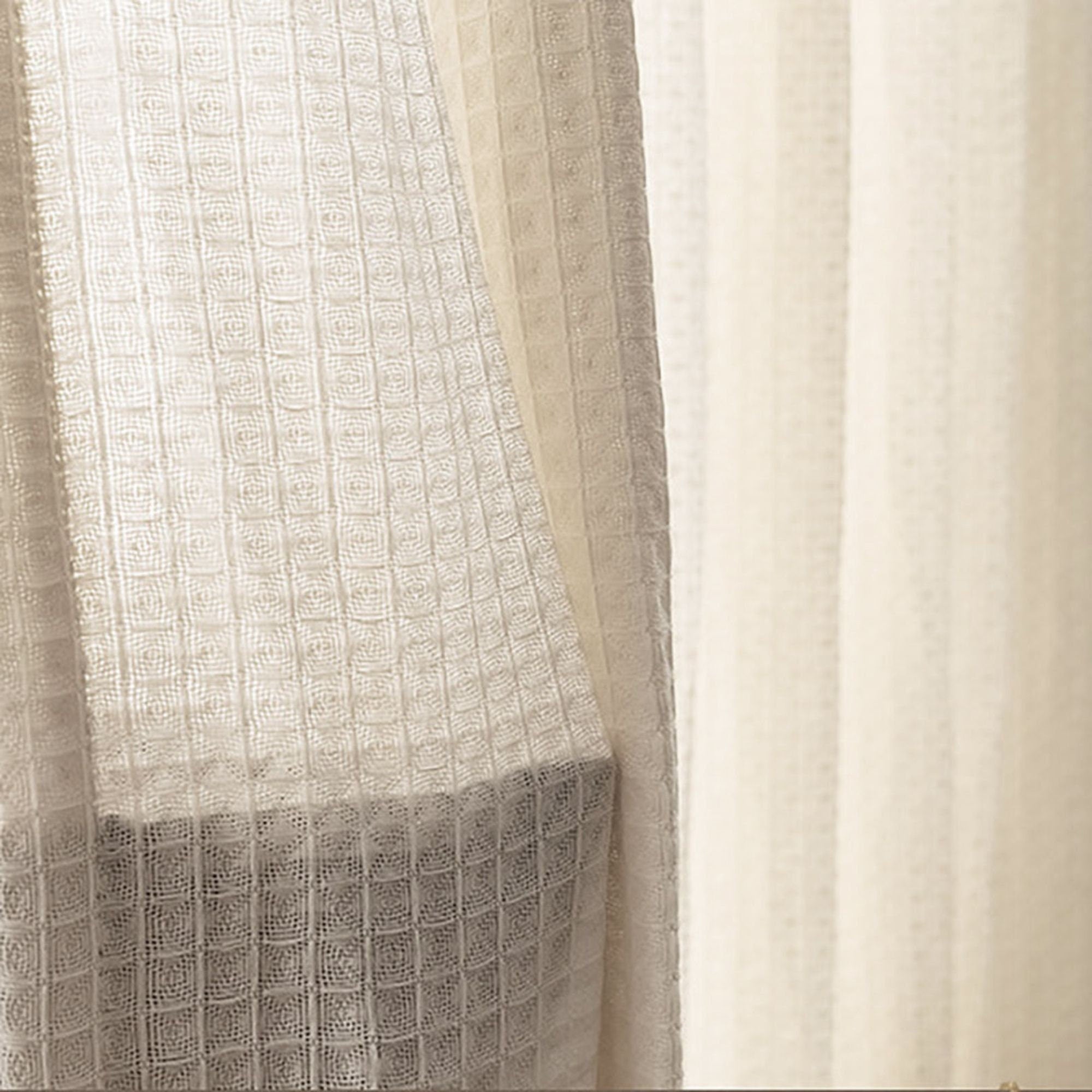 Sand Beige Waffle Weave Curtains | Privacy Semi-Sheer | 4 Heading Styles | Standard & Custom Size-1