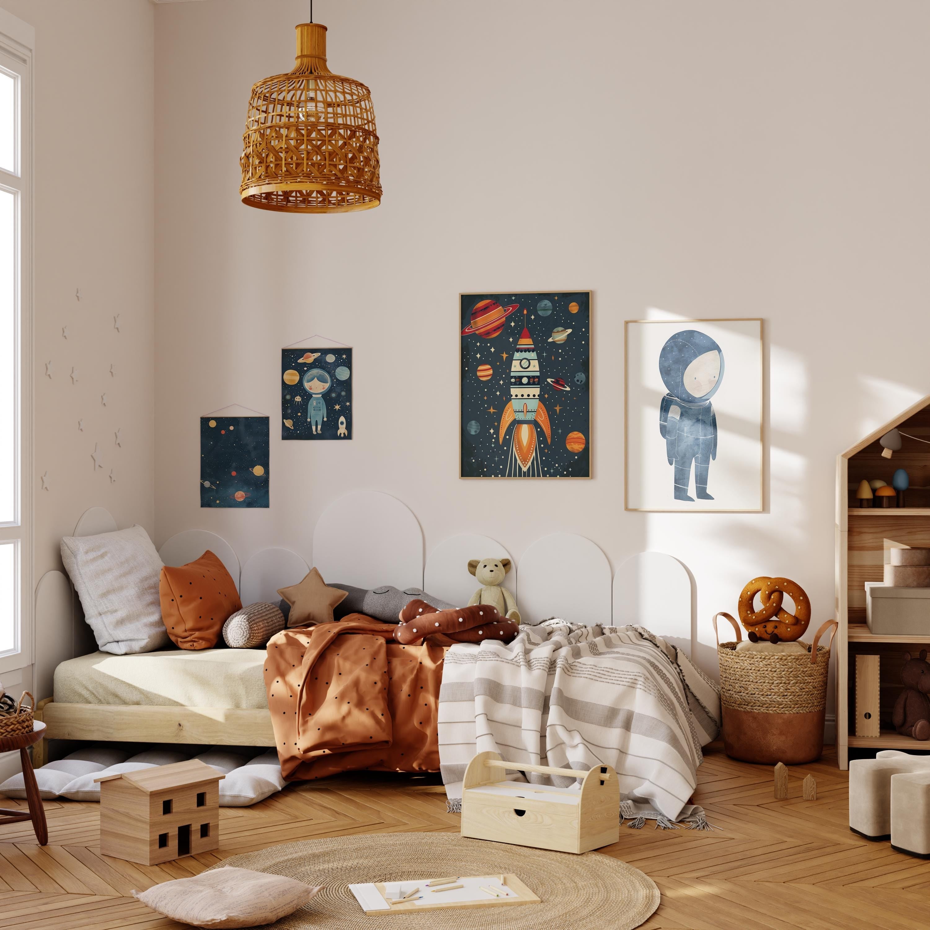 Astronaut Poster Kinderzimmer · Geschenkidee für Kinder · Kinderzimmer Deko · Weltraum Rakete & Planeten · Deko Print ohne Rahmen-1