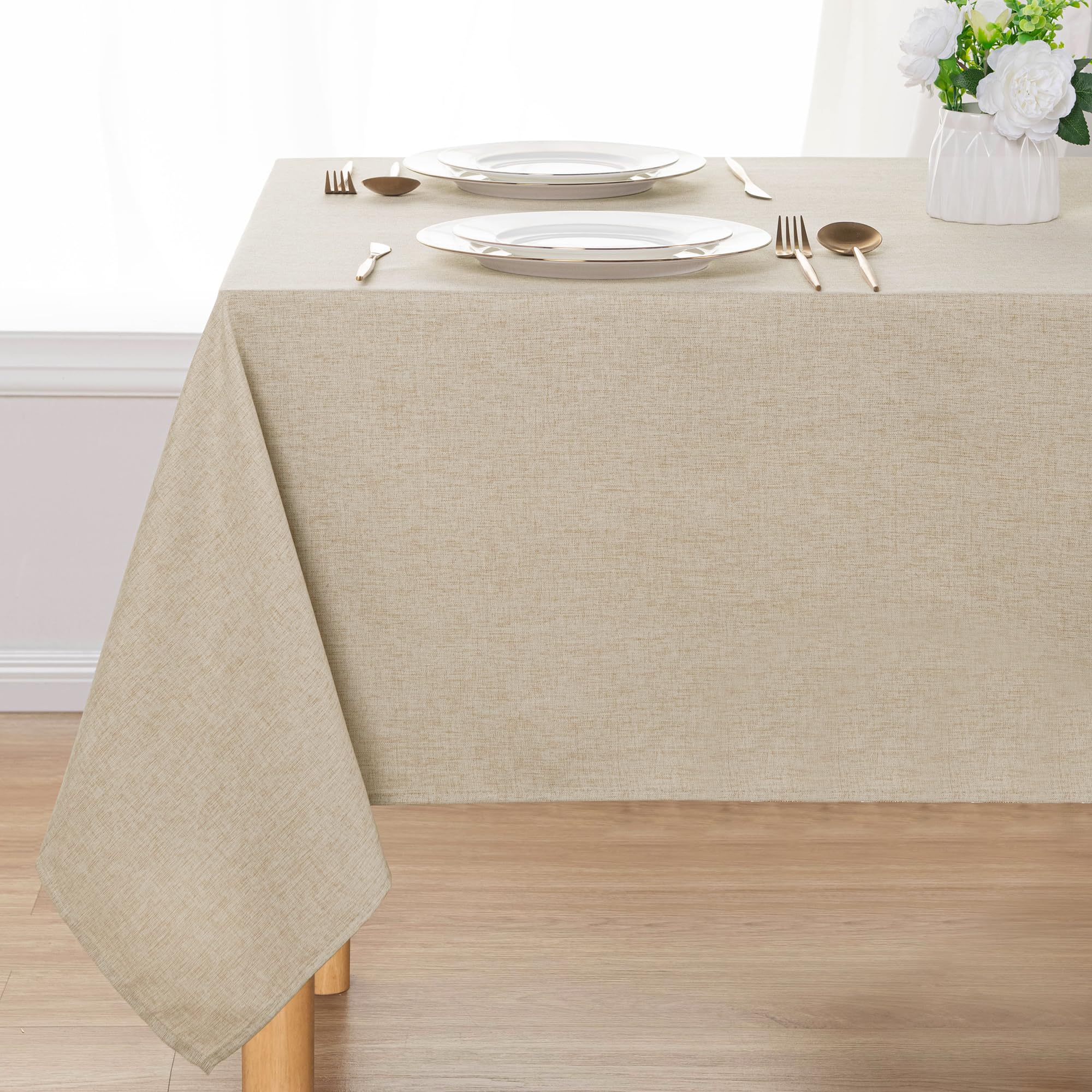 DWCN Rectangle Faux Linen Tablecloth-0