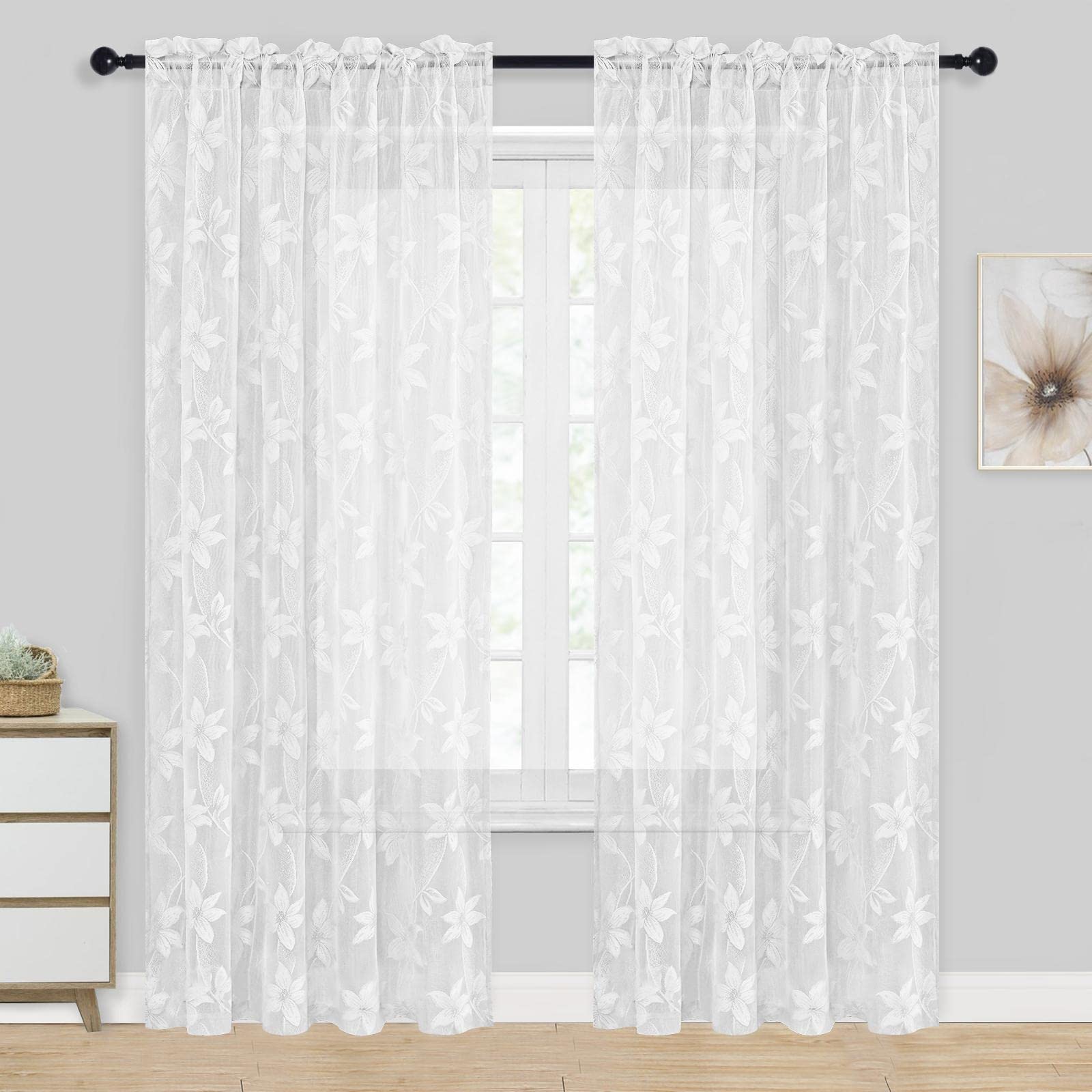 DWCN Lace Sheer Curtains, Set of 2 Panels-0