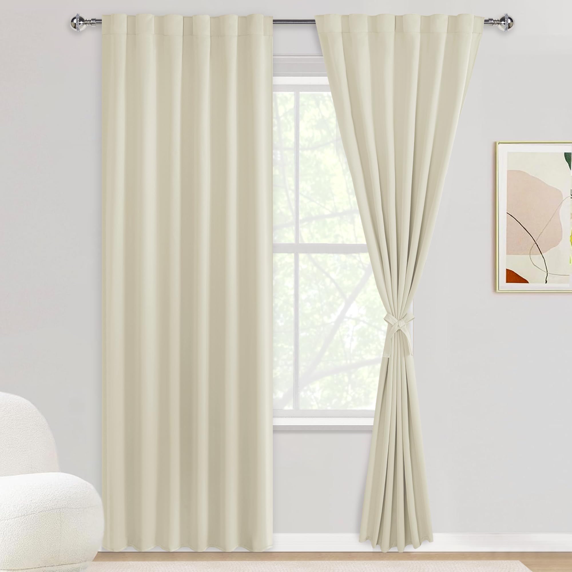 DWCN Blackout Curtains with Tiebacks, Rod Pocket/Back Tab, Set of 2 Panels-5