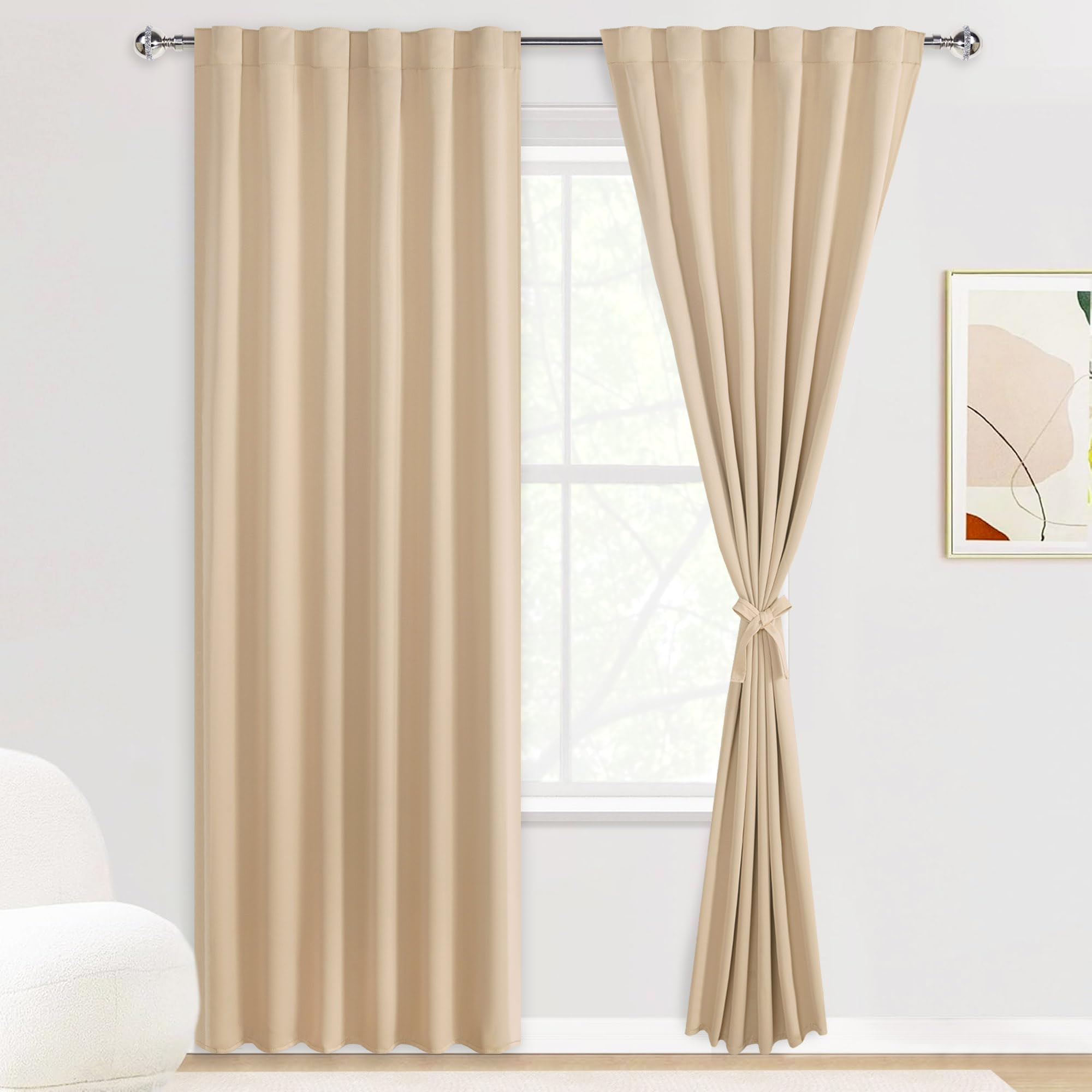 DWCN Blackout Curtains with Tiebacks, Rod Pocket/Back Tab, Set of 2 Panels-0