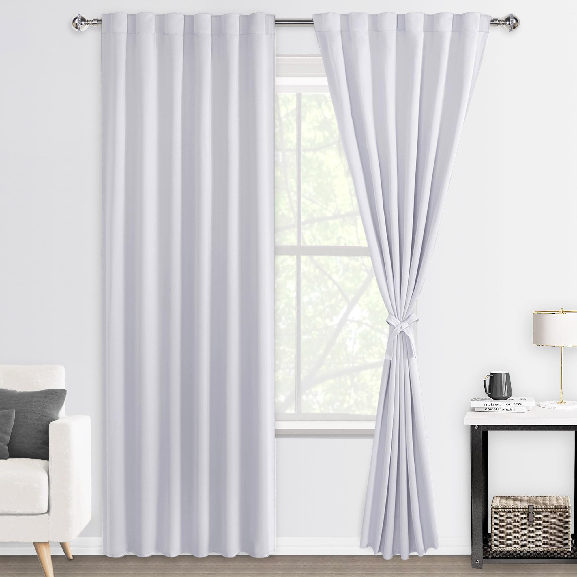 DWCN Blackout Curtains with Tiebacks, Rod Pocket/Back Tab, Set of 2 Panels-8