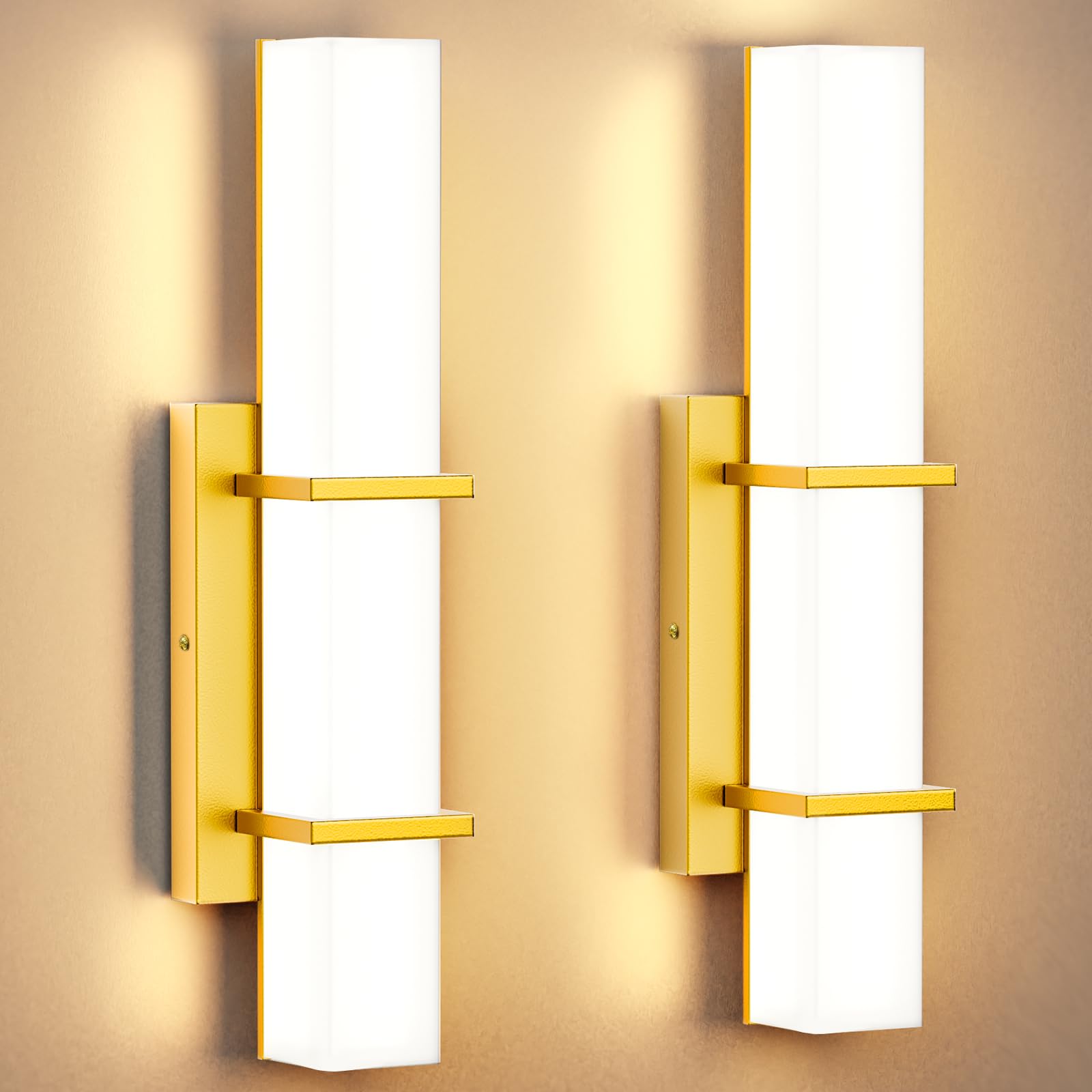 Set of 2 Modern 17.6 Inch Wall Sconces, 3 Color Temperatures for Indoor & Outdoors - Gold-0
