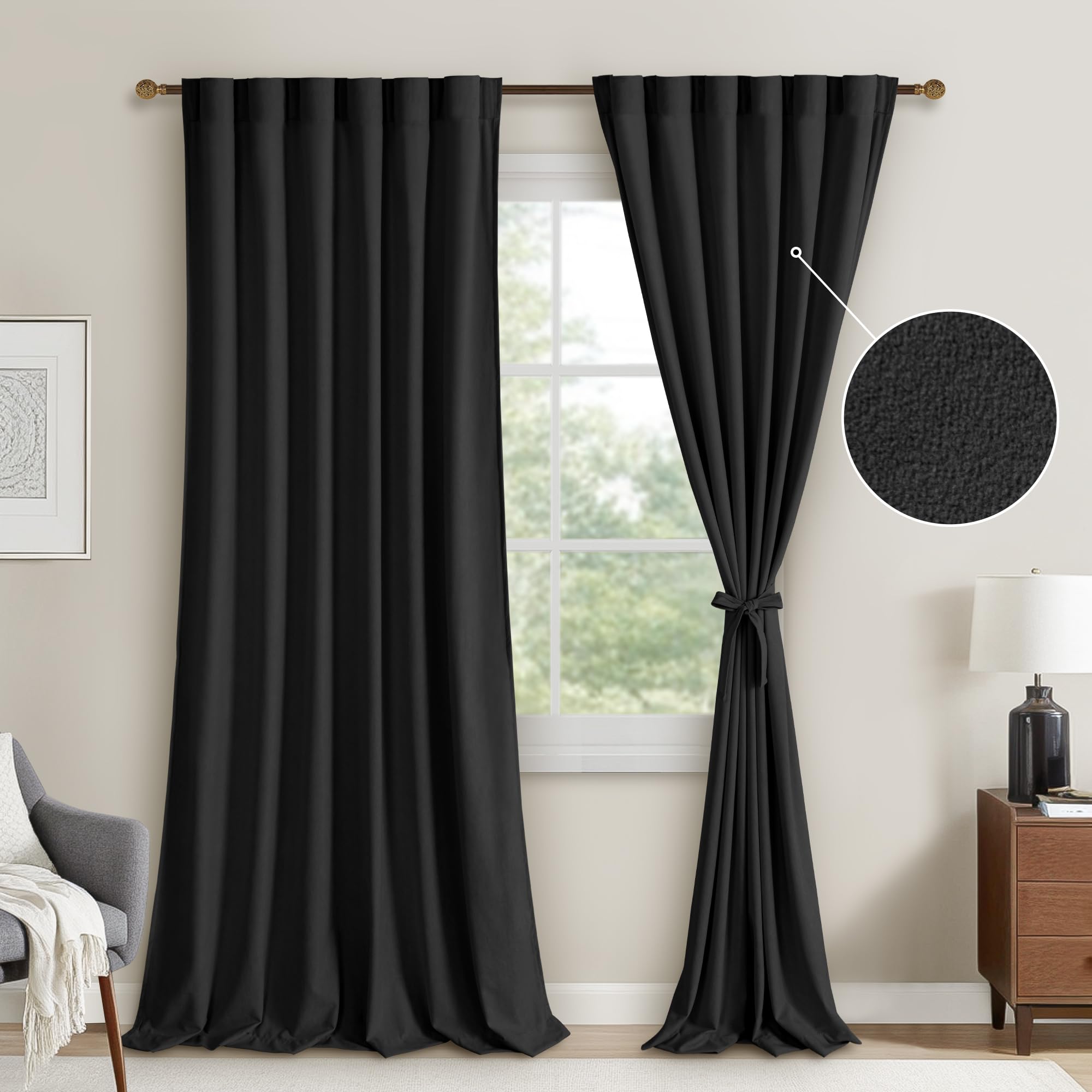 DWCN Velvet Curtains, 2 Panels - Rod Pocket and Back Tab-6