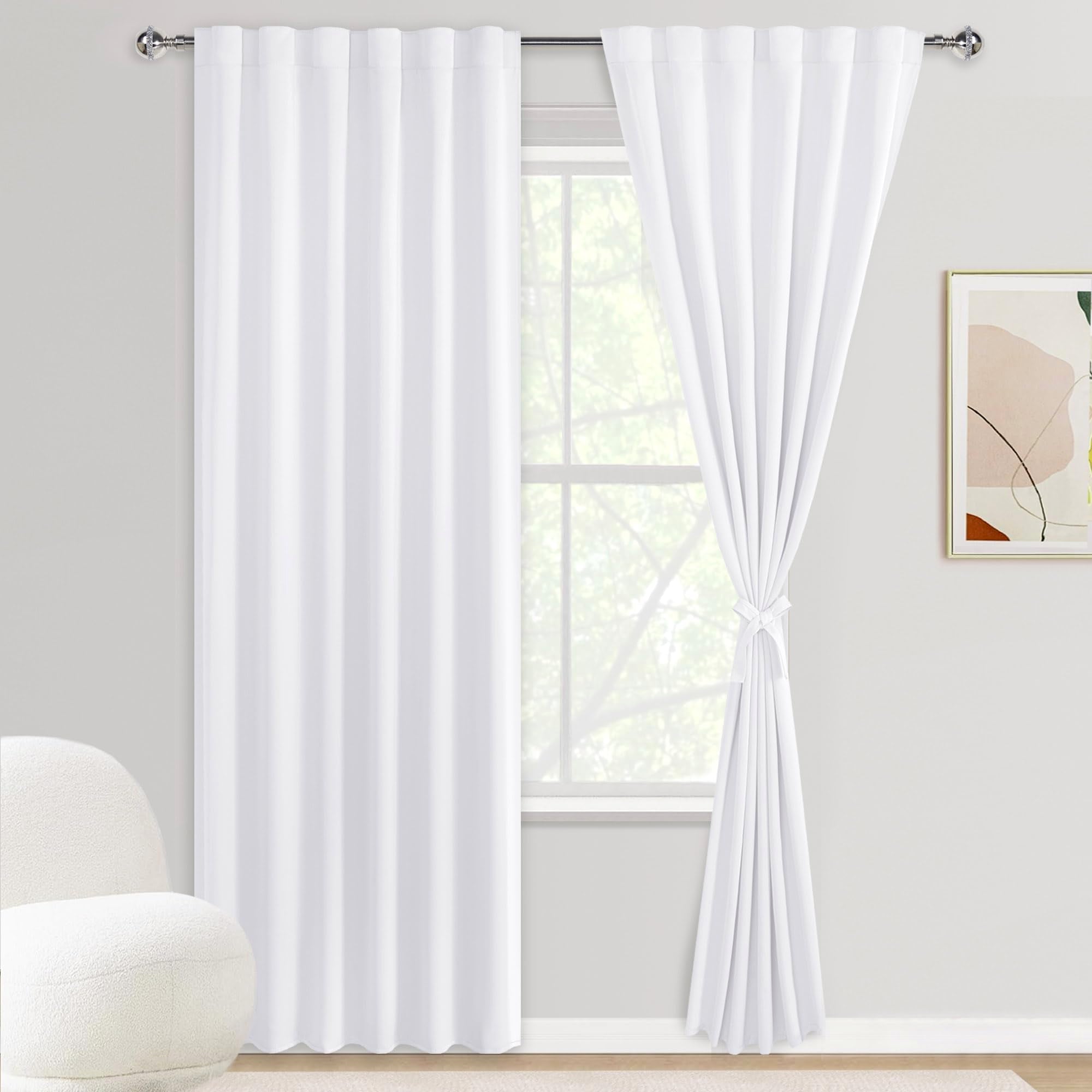 DWCN Blackout Curtains with Tiebacks, Rod Pocket/Back Tab, Set of 2 Panels-9