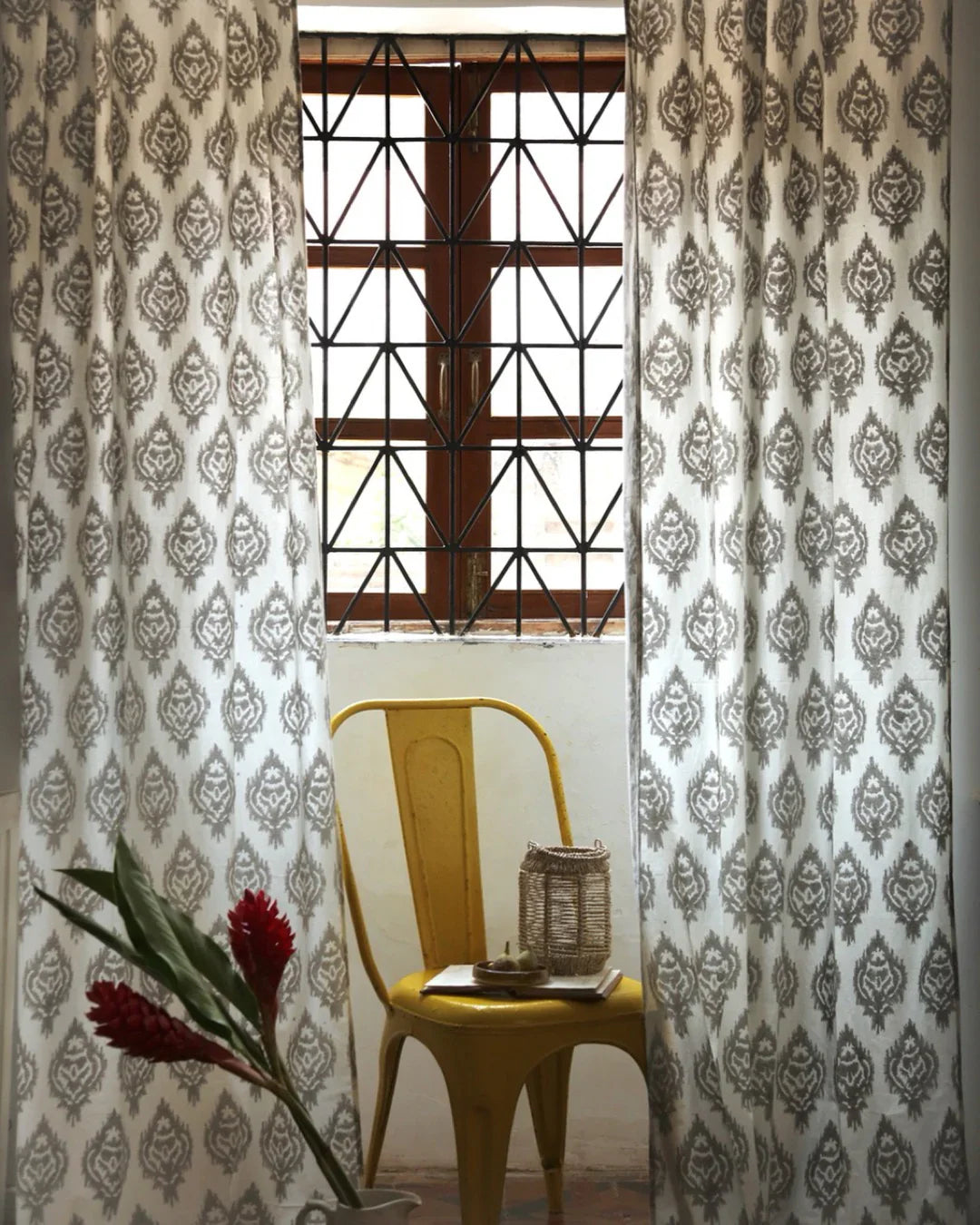 White & Grey Ikat Hand Block Printed Linen Curtains | Standard & Custom Sizing-0