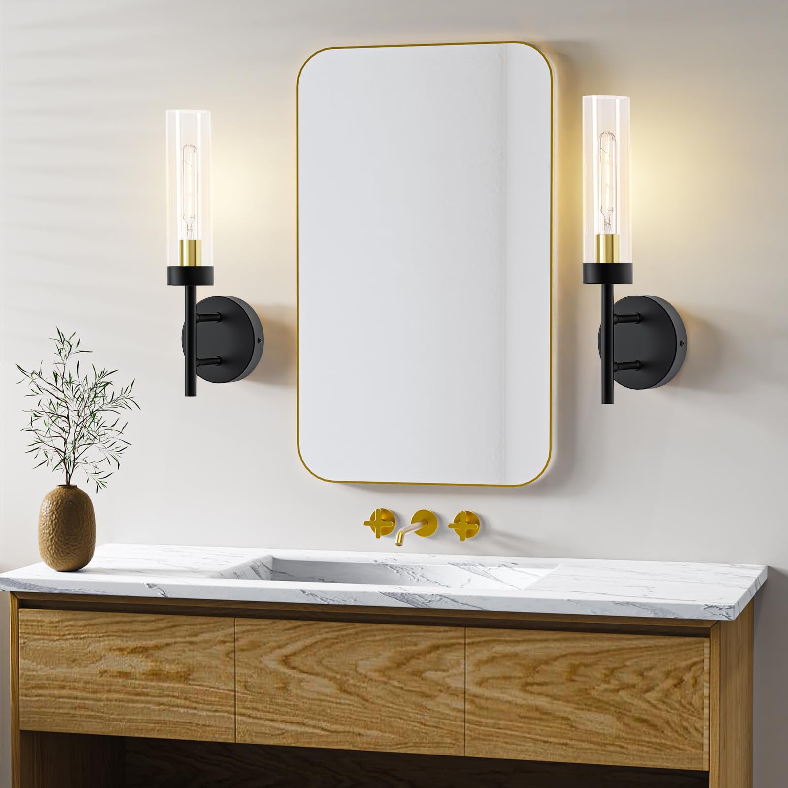 2PCS Glass Farmhouse Wall Lamp, Modern Bathroom Vanity Sconces Wall Lighting-1