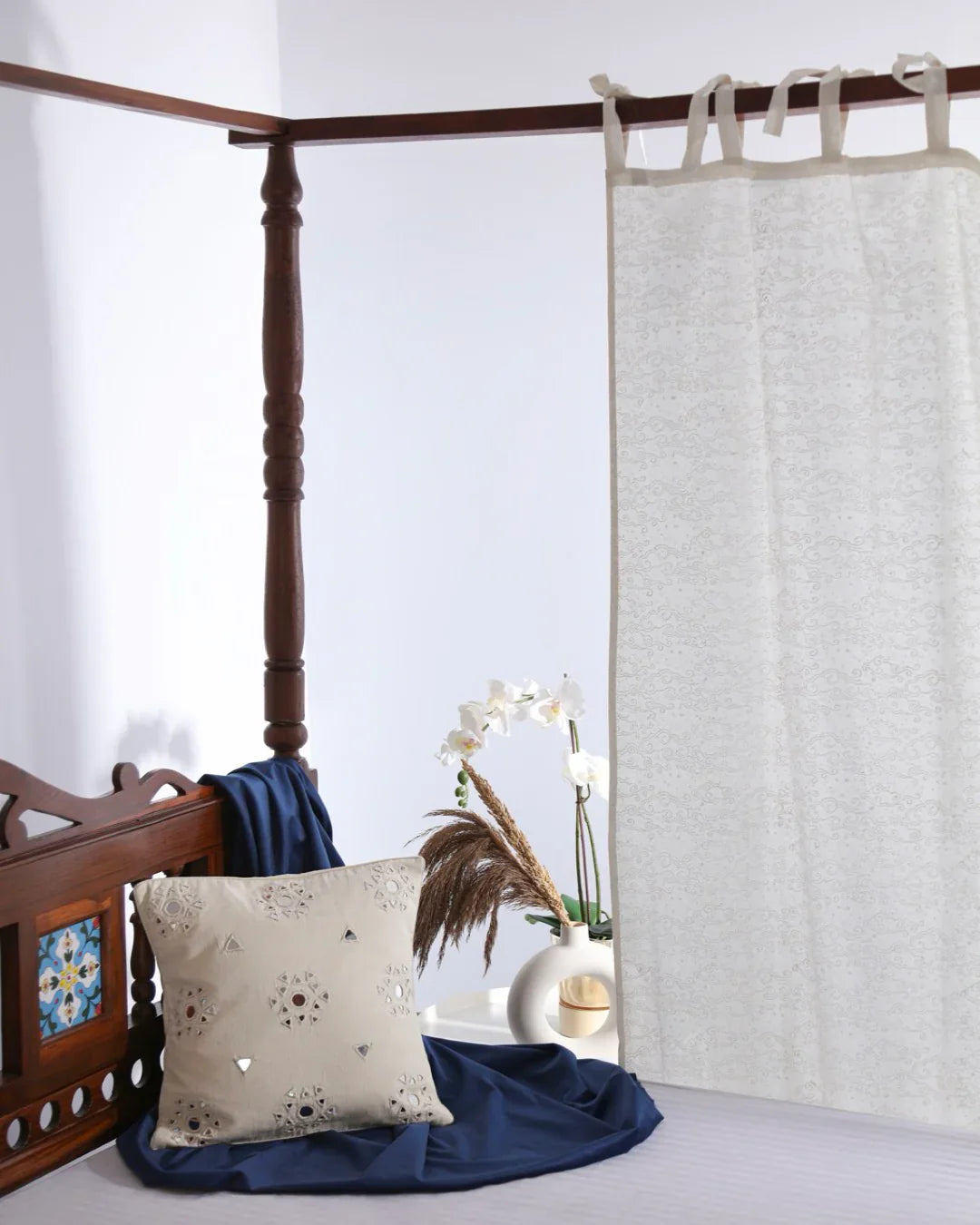 White Hand Block Printed Linen Curtains | Starry Sky Design-2