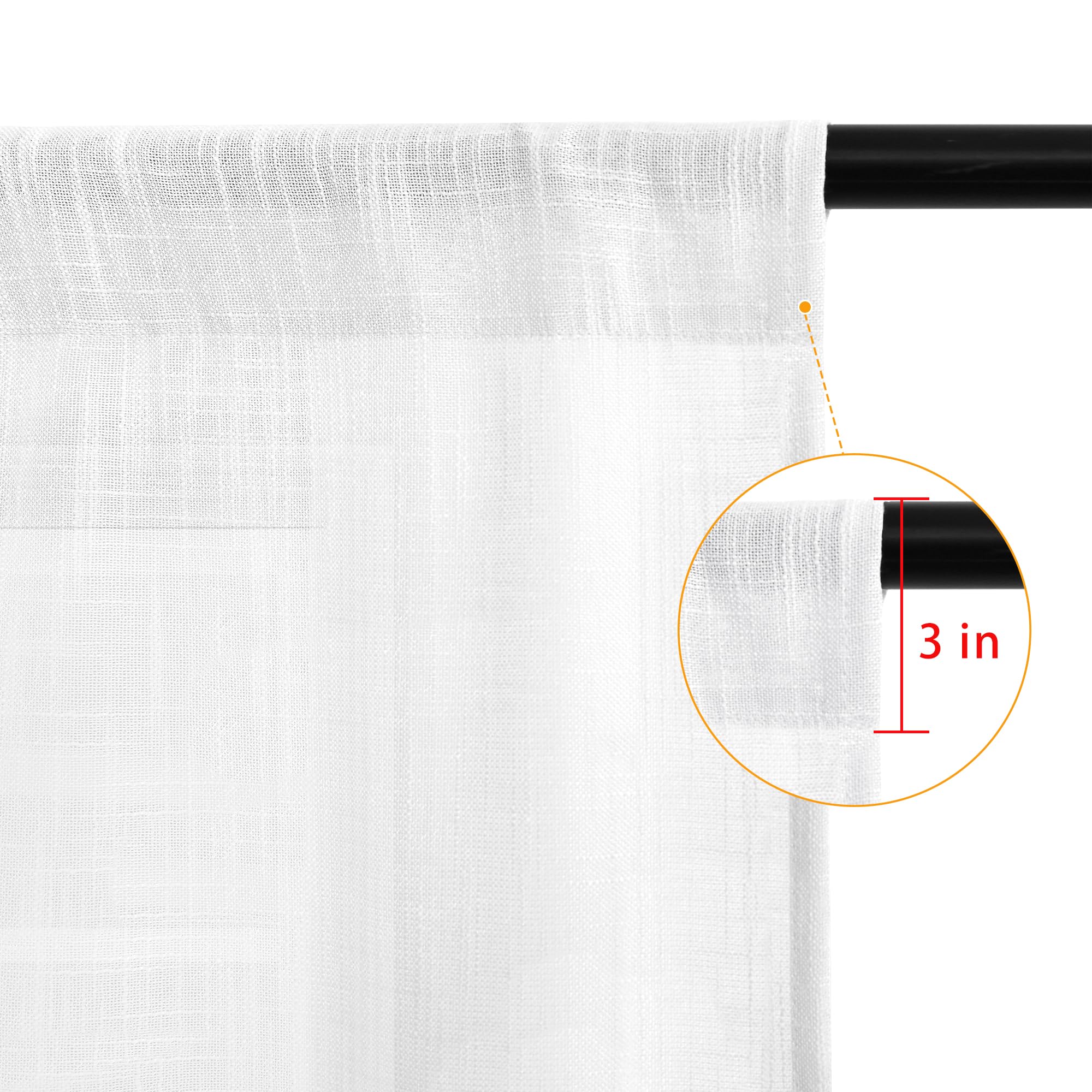 DWCN White Faux Linen Sheer Curtains, Set of 2 Panels-1