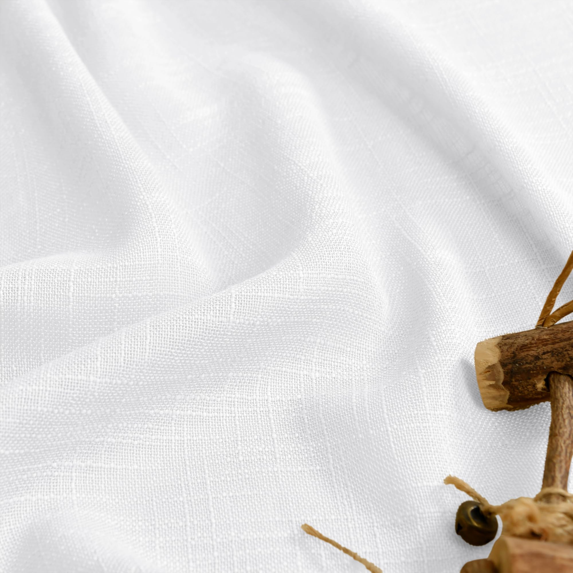 DWCN White Faux Linen Sheer Curtains, Set of 2 Panels-2