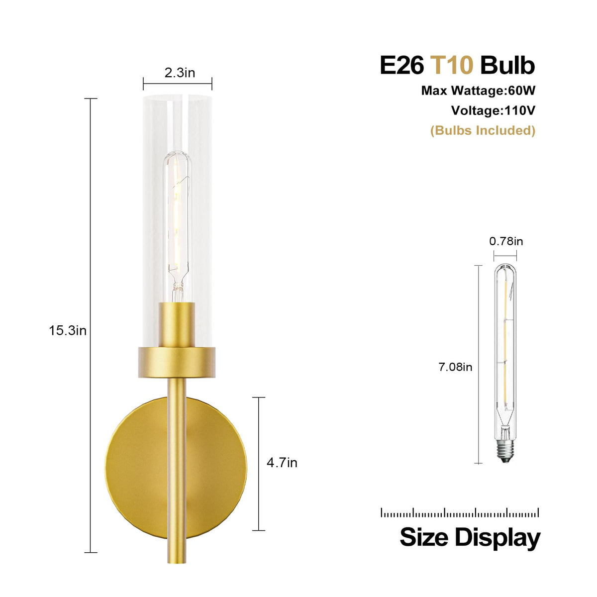 Gold Hardwired Wall Sconces Set of 2, Modern Bathroom Vanity Sconces Wall Lighting