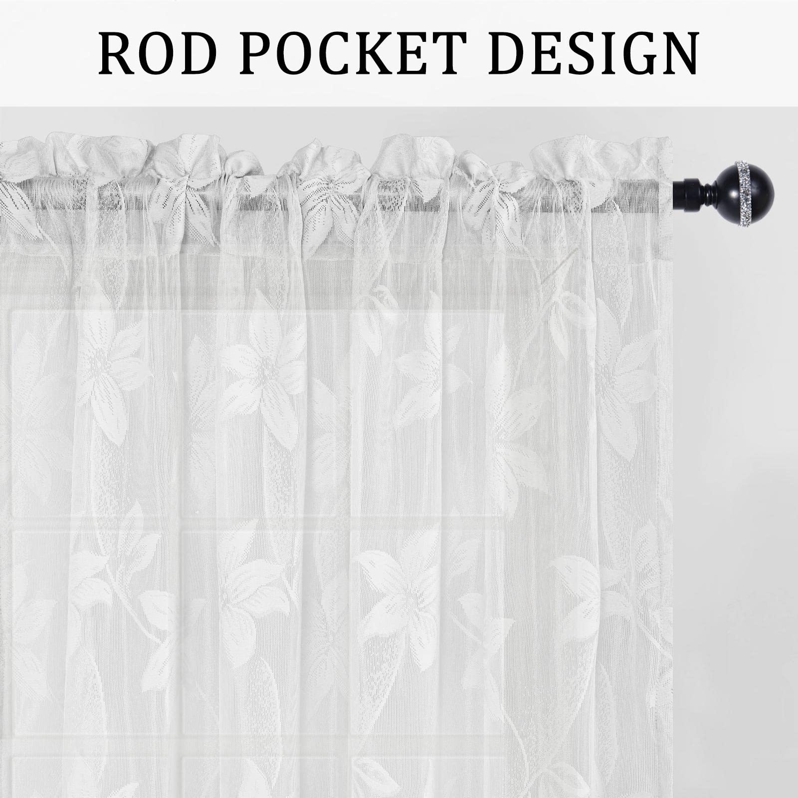 DWCN Lace Sheer Curtains, Set of 2 Panels-1