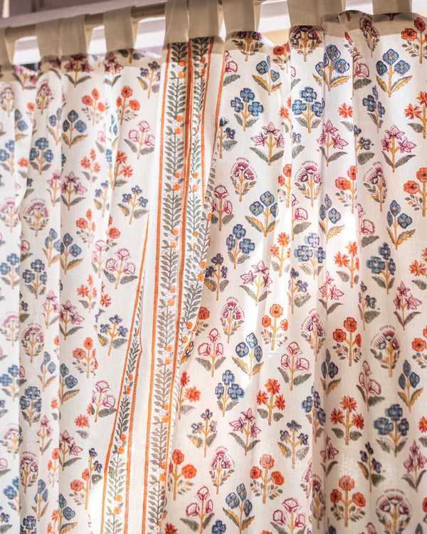 Hand Block Printed Linen Curtains | Colorful Floral Pattern | Light Filtering | Made to Measure-2