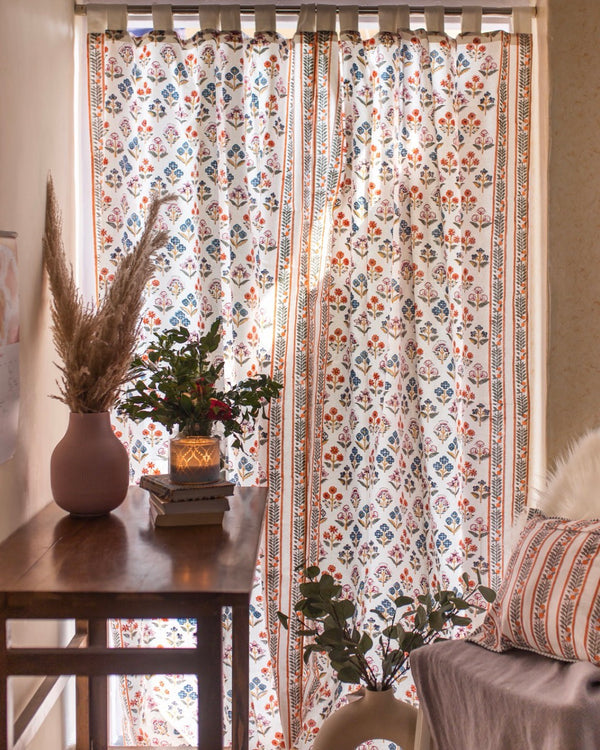 Hand Block Printed Linen Curtains | Colorful Floral Pattern | Light Filtering | Made to Measure-3
