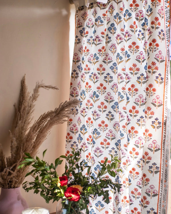 Hand Block Printed Linen Curtains | Colorful Floral Pattern | Light Filtering | Made to Measure-1