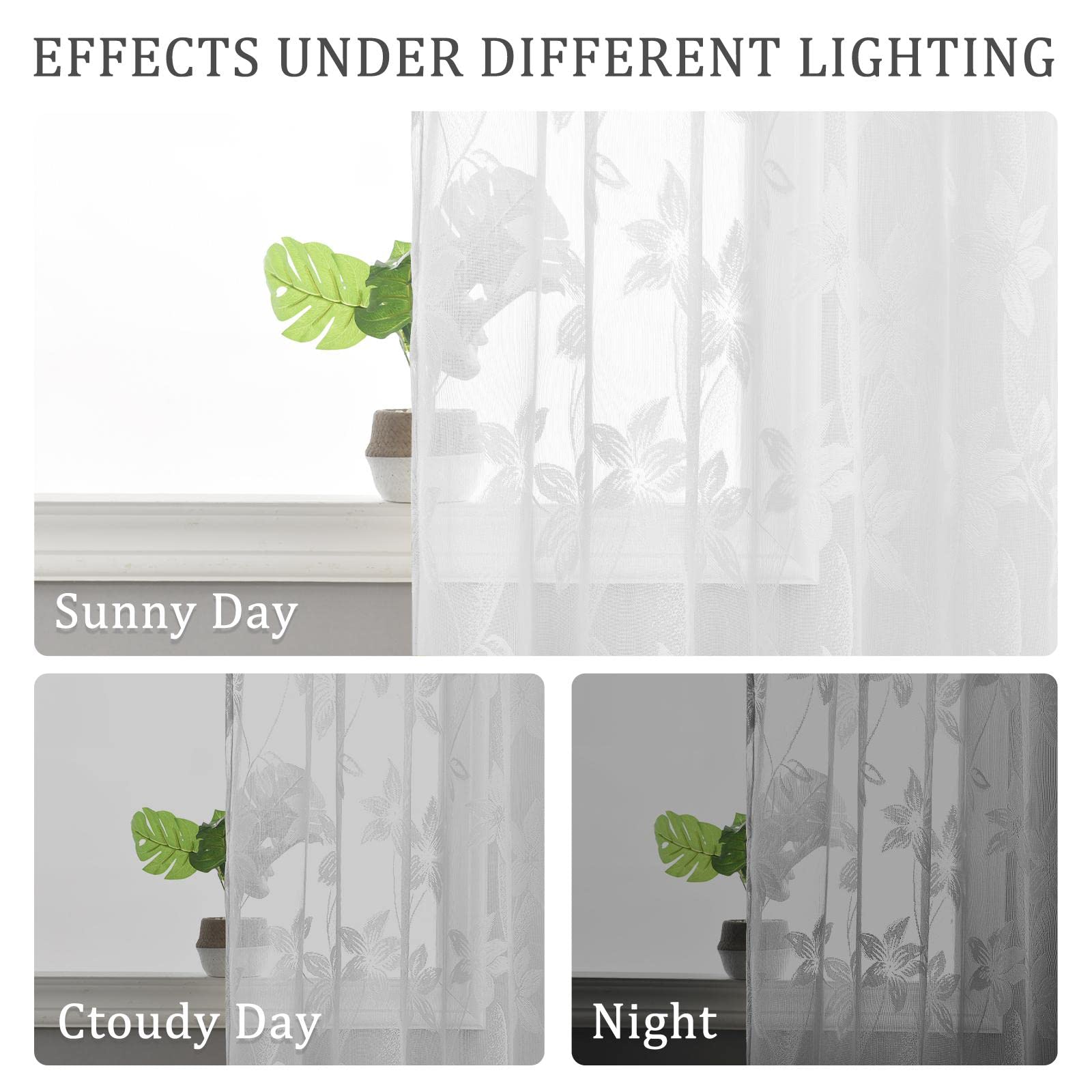 DWCN Lace Sheer Curtains, Set of 2 Panels-4