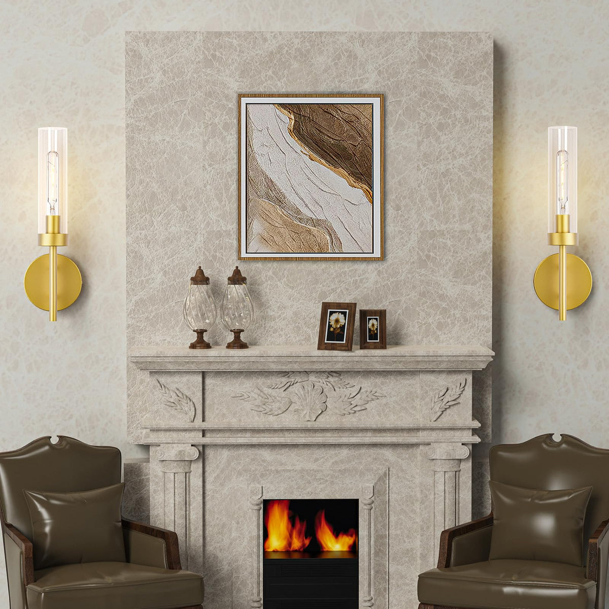 Gold Hardwired Wall Sconces Set of 2, Modern Bathroom Vanity Sconces Wall Lighting