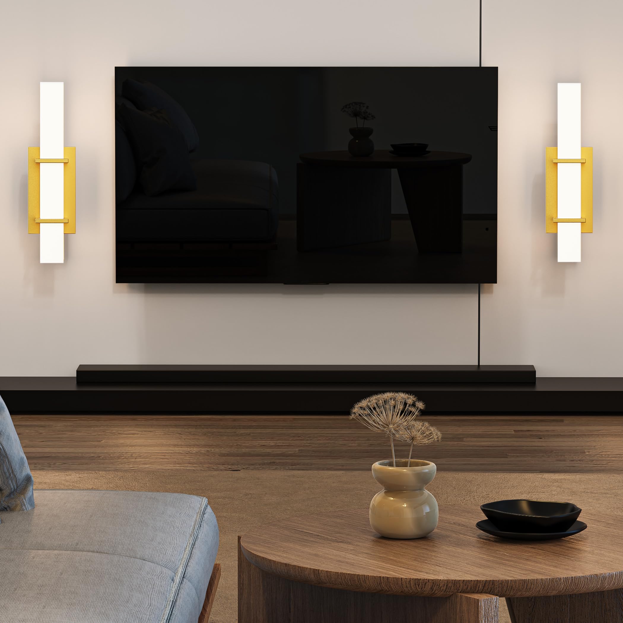 Set of 2 Modern 17.6 Inch Wall Sconces, 3 Color Temperatures for Indoor & Outdoors - Gold-4