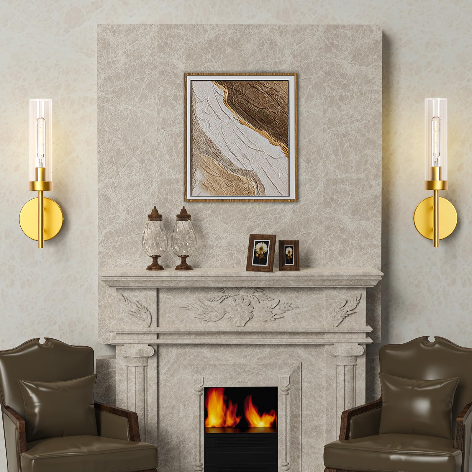 Gold Hardwired Wall Sconces Set of 2, Modern Bathroom Vanity Sconces Wall Lighting-1