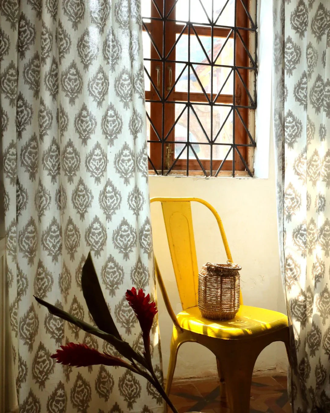 White & Grey Ikat Hand Block Printed Linen Curtains | Standard & Custom Sizing-1