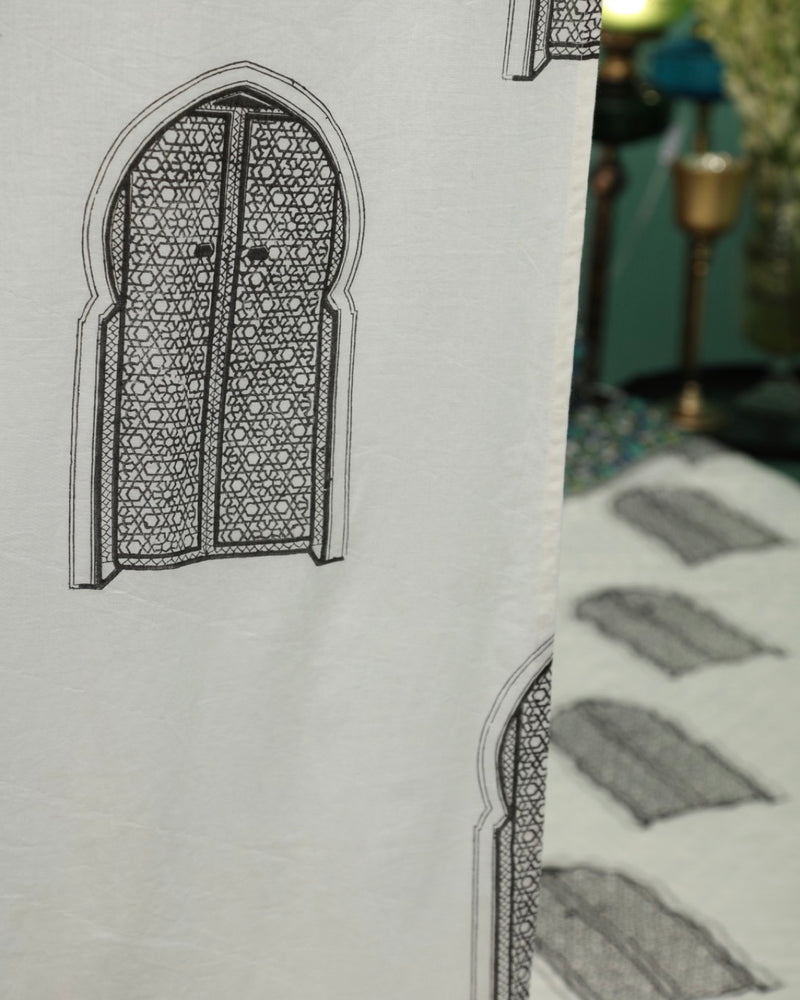 Black & White Hand Block Printed Linen Curtains | Moroccan Door Design-2