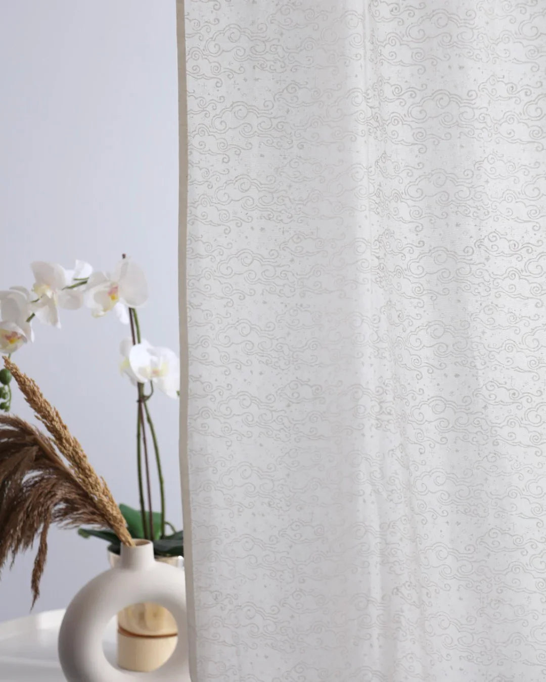 White Hand Block Printed Linen Curtains | Starry Sky Design-0