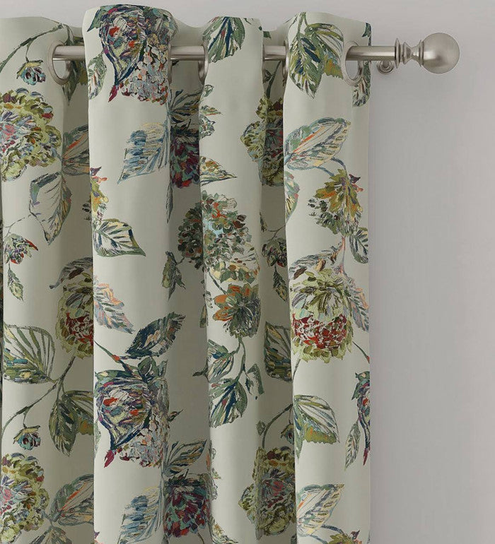 Artistic Beige Green Hand Painted Floral Botanical Leaf Cotton Linen Curtains | Blackout or Light Filtering | Standard or Custom Sizes-1