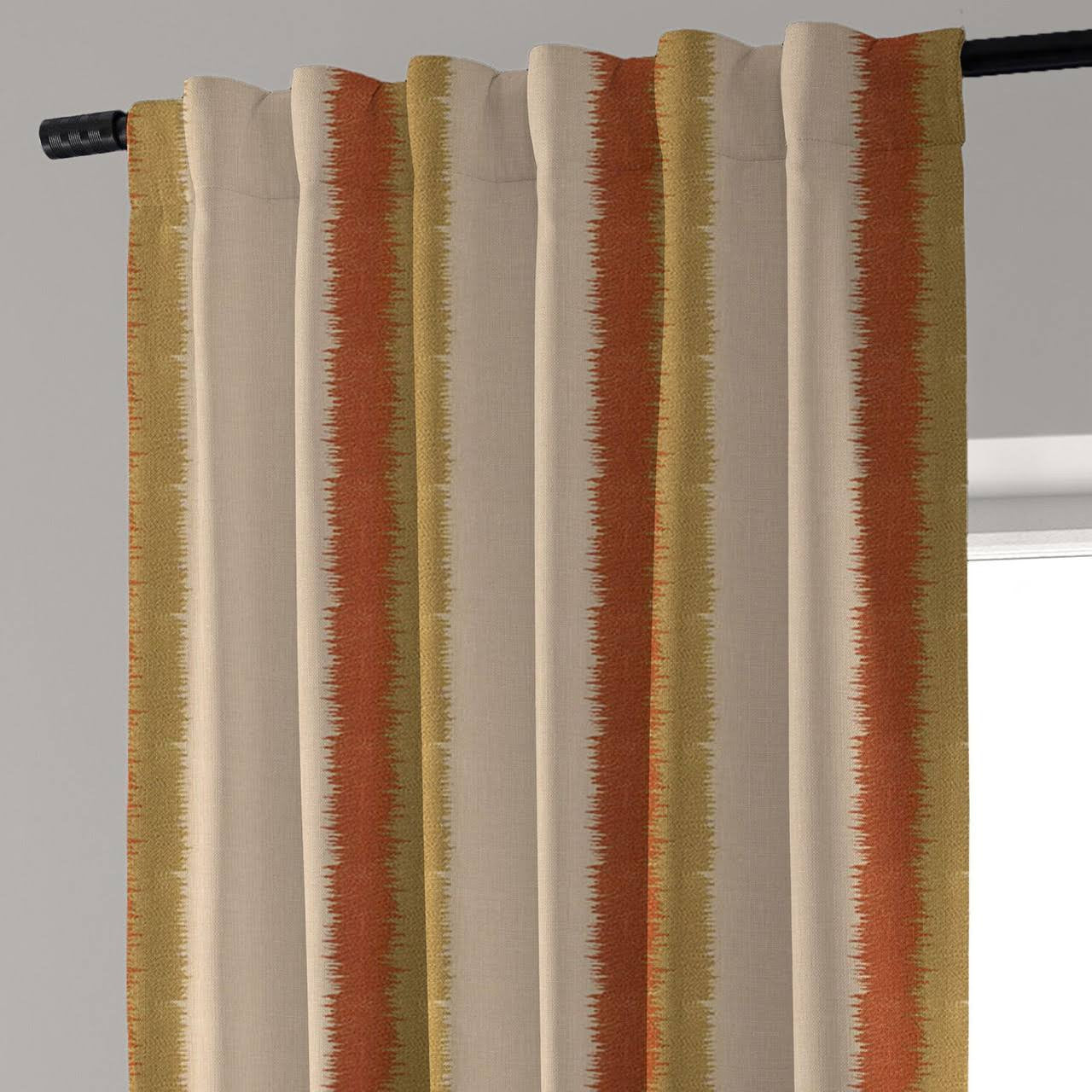 Natural Linen Beige & Rust Stripe Curtains - Rustic Earthy Home Decor-0