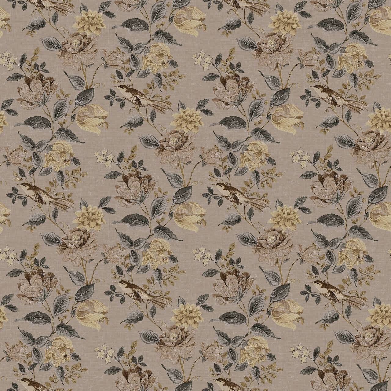 Neutral Taupe Curtains | Organic Cotton Linen | Floral & Bird Print | Blackout/Light Filtering | Made to Measure-2
