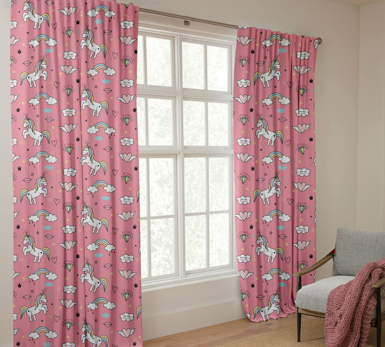 Unicorn Curtains - Kids Bedroom Organic Cotton Blackout Rainbow - Custom Size Window Panels Nursery-2