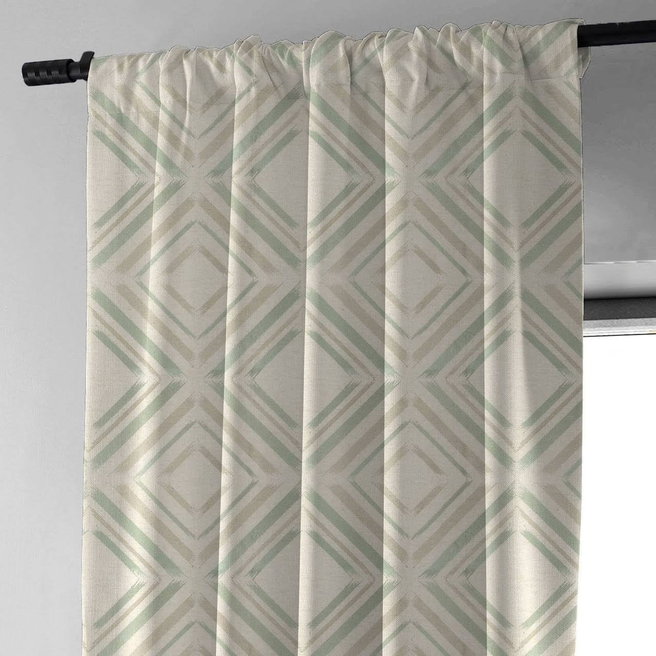 Geometric Curtains Cream Taupe Sage Green | Organic Cotton Linen | Diamond Pattern | Blackout/Light Filtering | Made to Measure-2