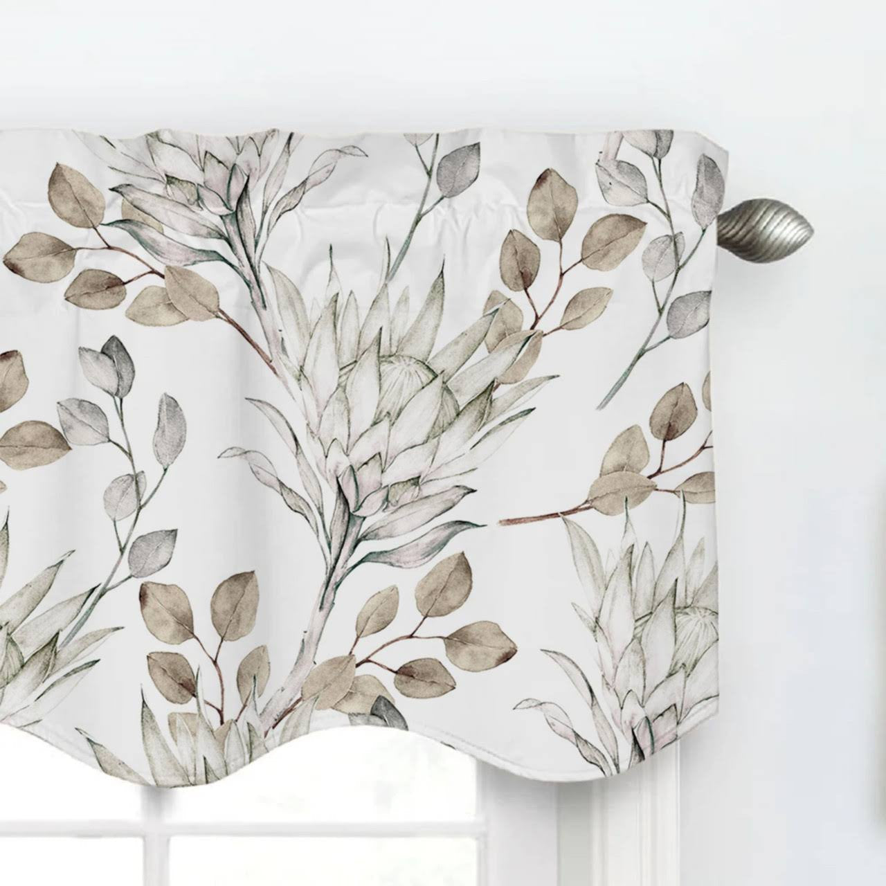 Watercolor Leaf Linen Valance Curtain - Brown Earth Tone Botanical Window-1