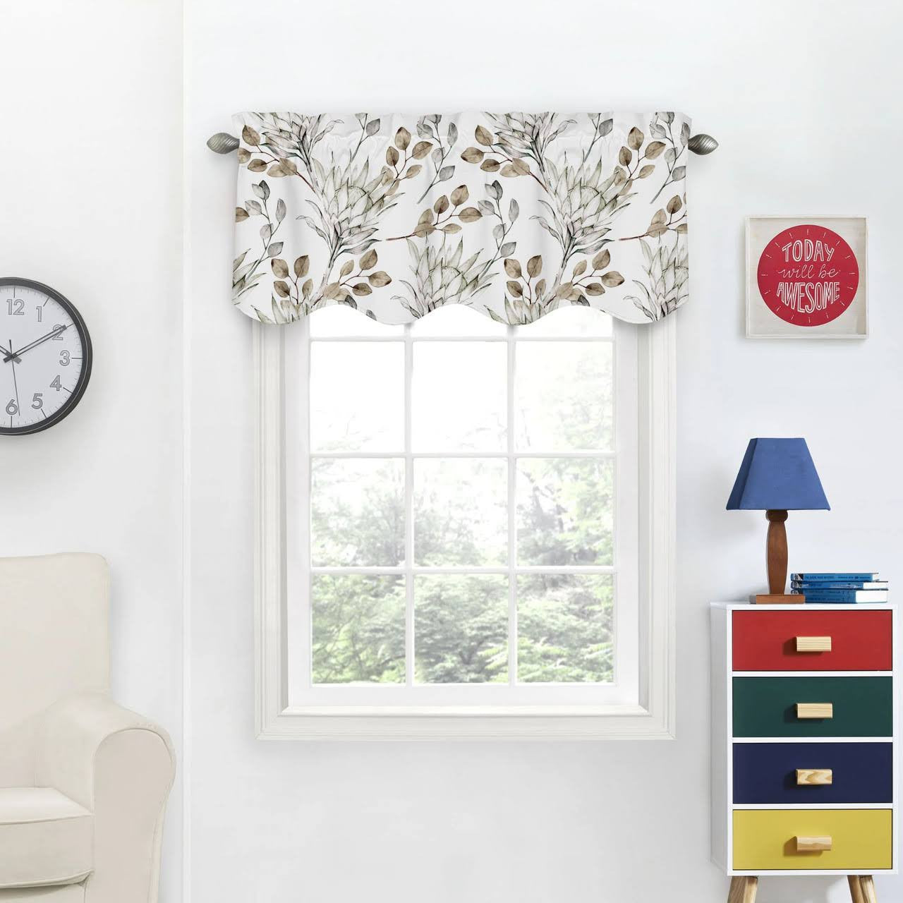 Watercolor Leaf Linen Valance Curtain - Brown Earth Tone Botanical Window-2