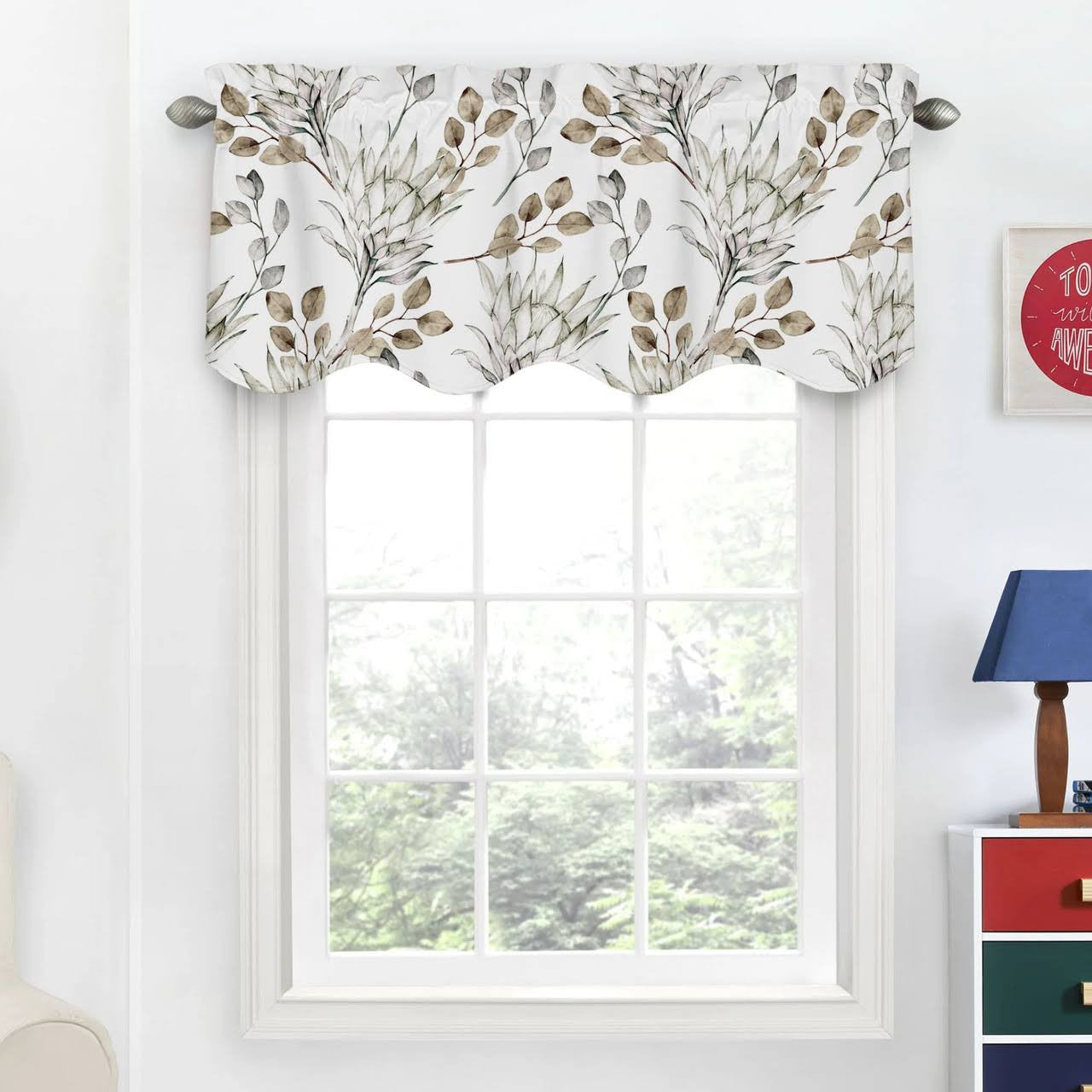 Watercolor Leaf Linen Valance Curtain - Brown Earth Tone Botanical Window-0