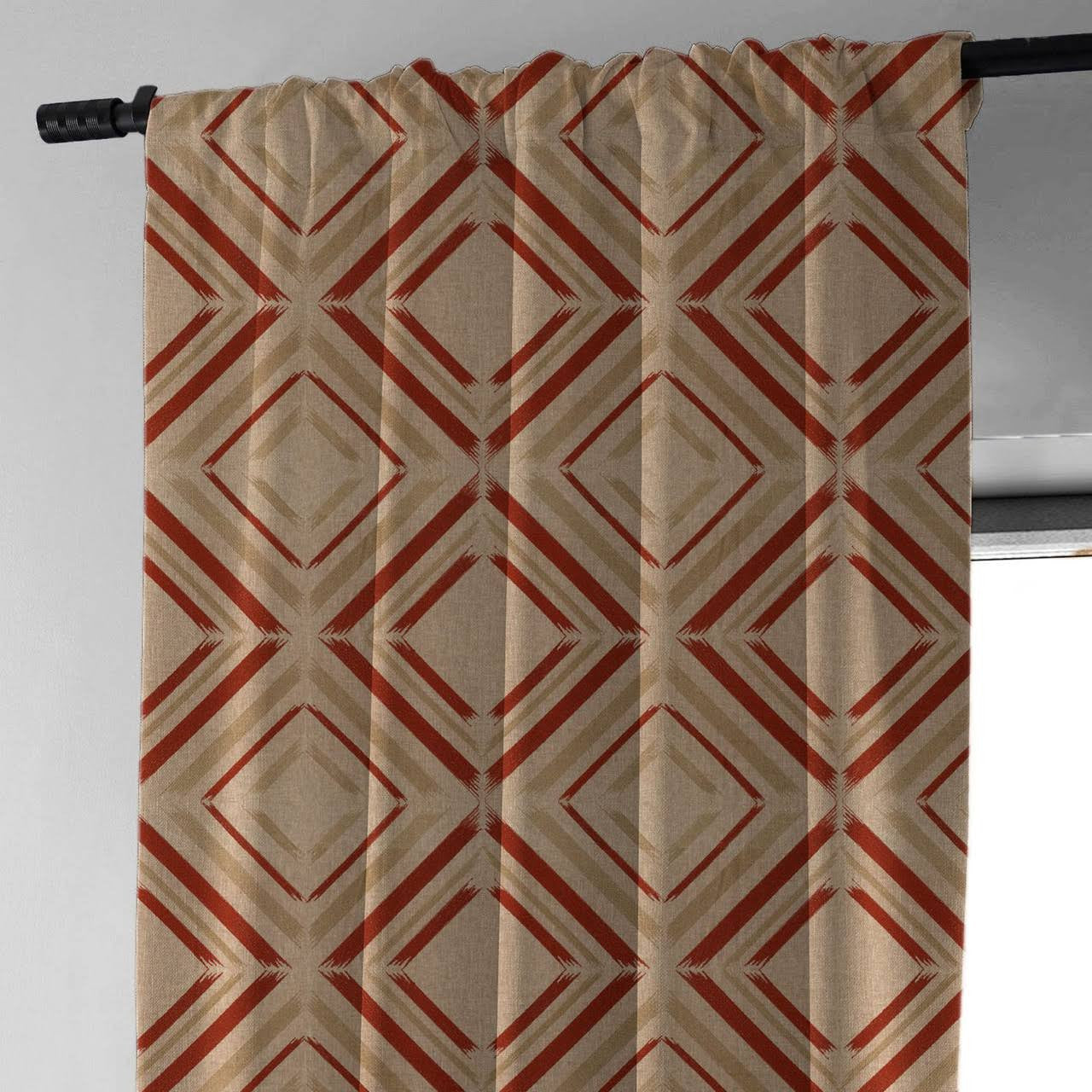 Earthy Brown & Terracotta Diamond Linen Curtains - Light Filtering or Blackout - Standard & Made to Measure-2